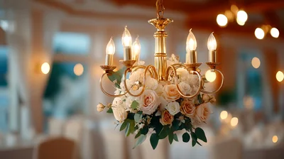 Elegant Chandelier Decorated With Fresh Floral Arrangement
