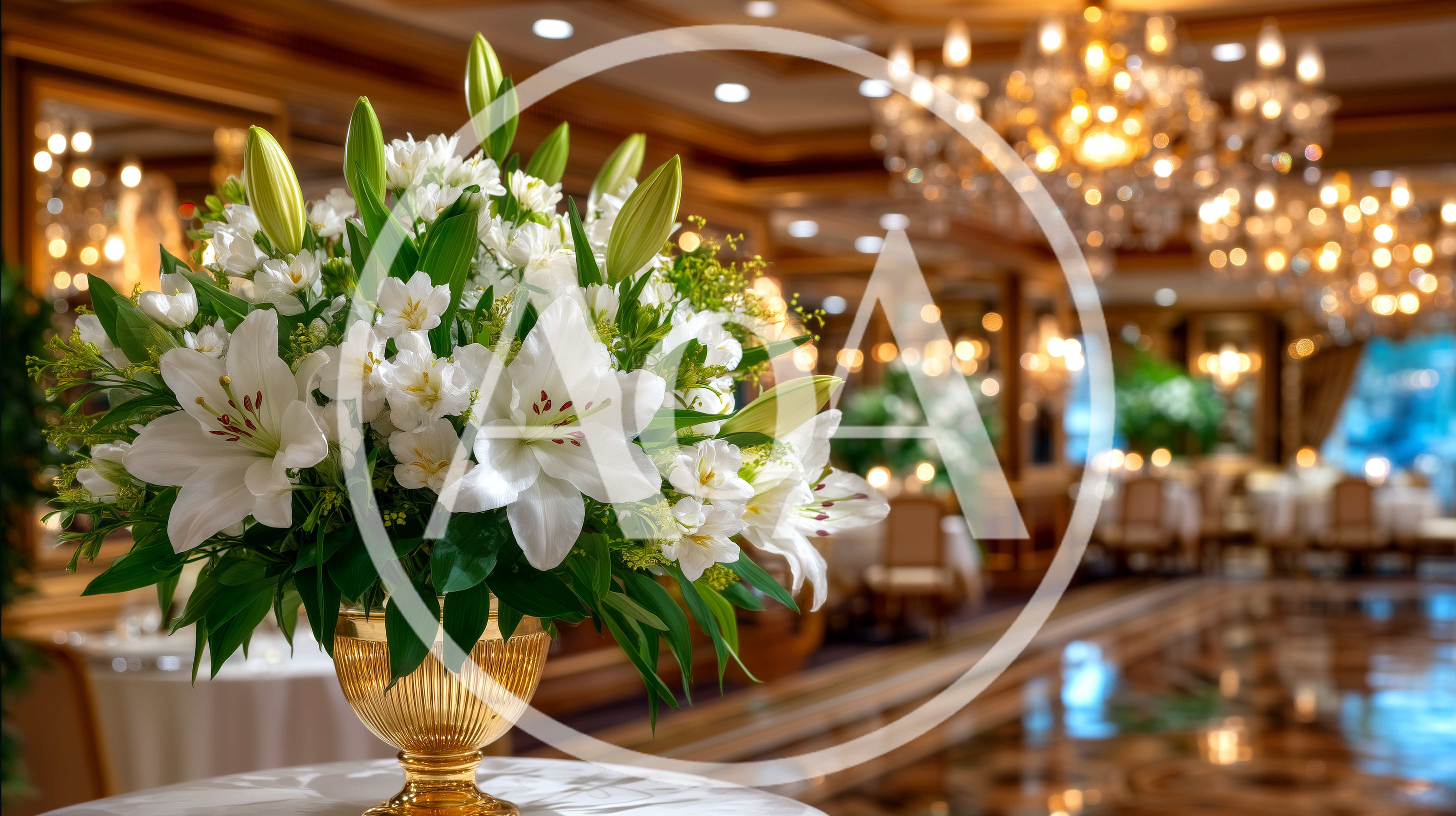 Elegant White Lily Floral Centerpiece In Luxury Ballroom