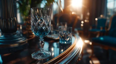 Crystal Goblet On A Luxury Table In Sunlight
