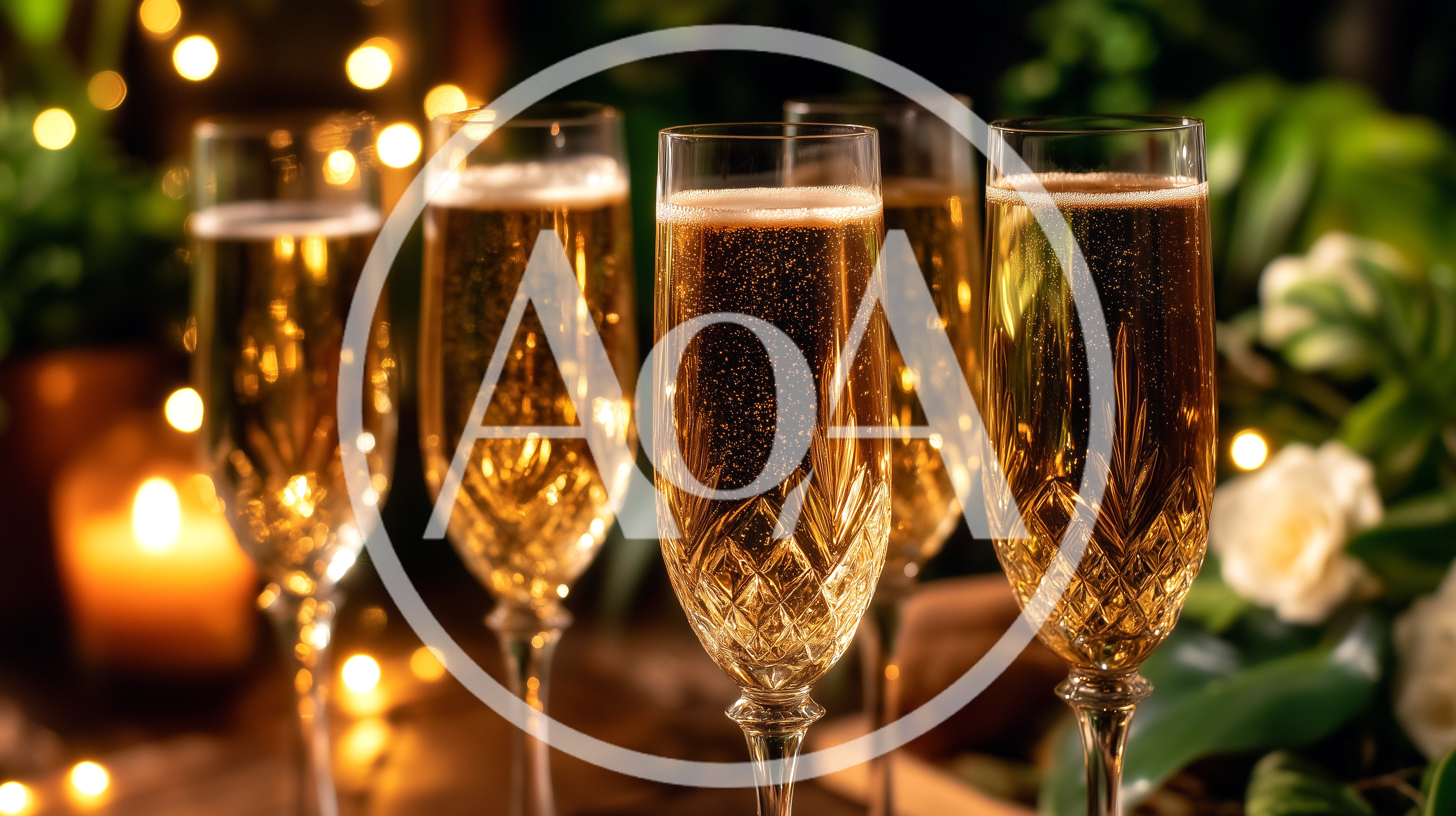 Four Crystal Champagne Flutes Filled With Sparkling Wine