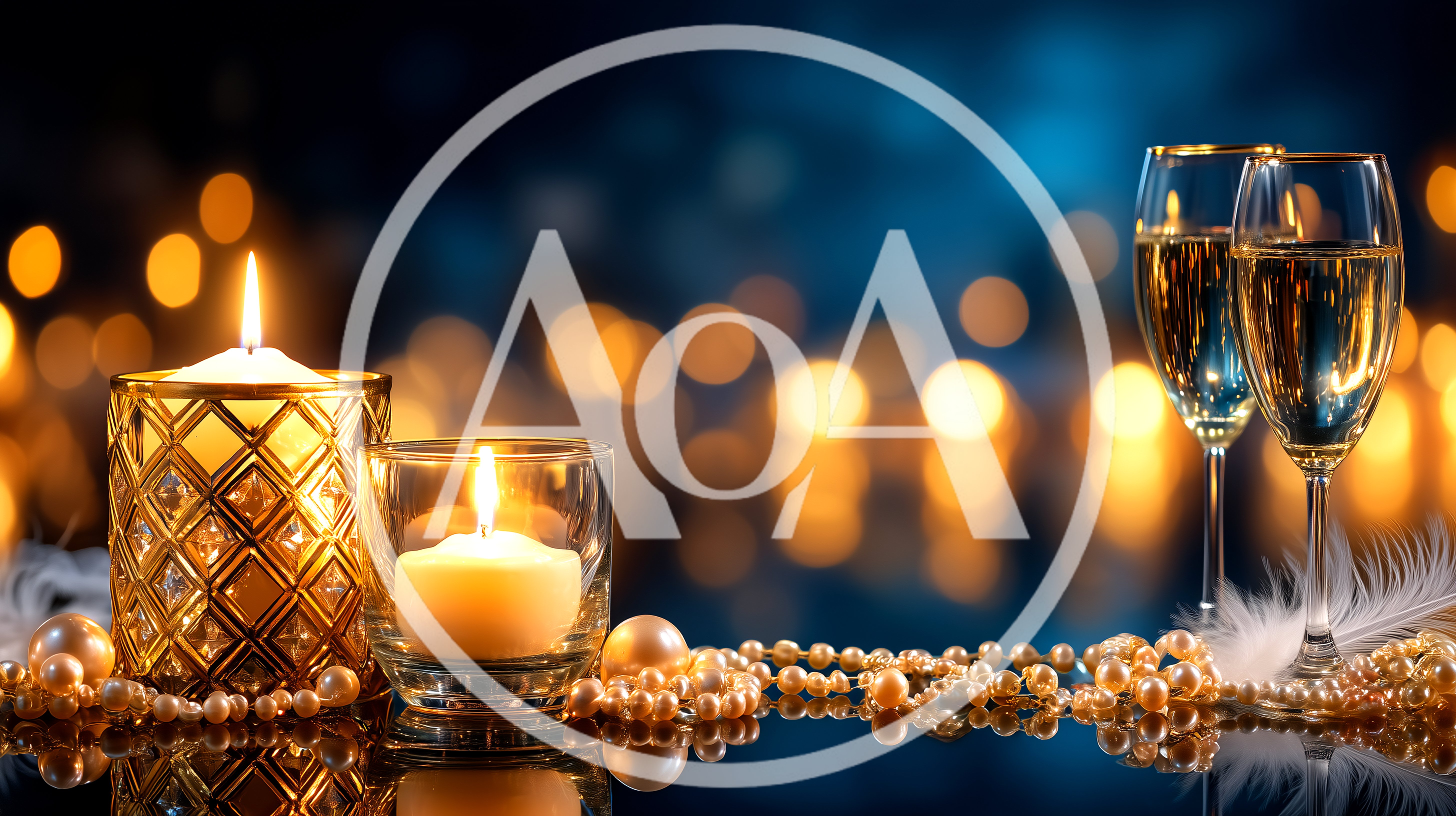 Romantic Celebration With Candles And Champagne Flutes