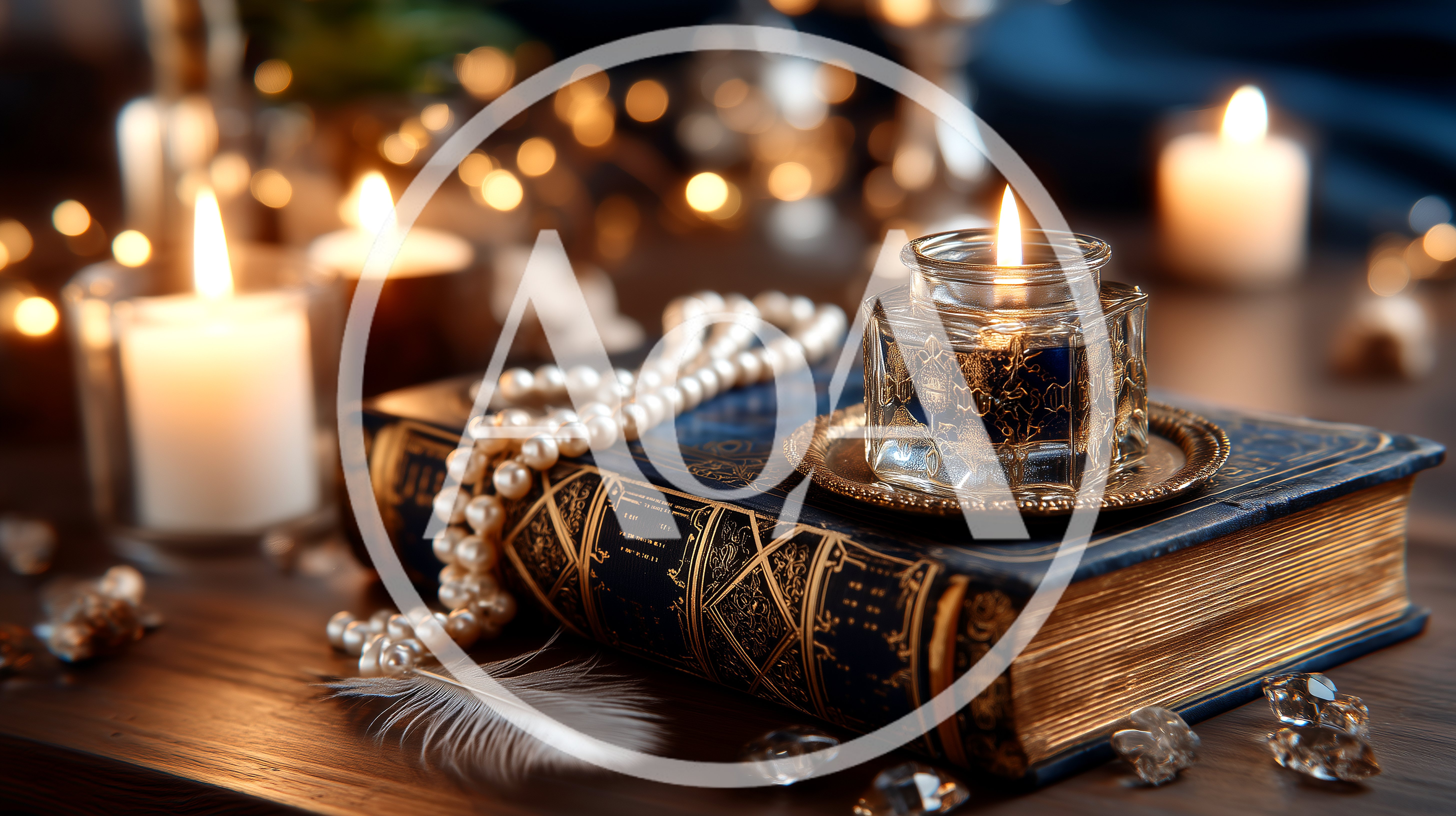 Antique Book With Pearls And Candlelight