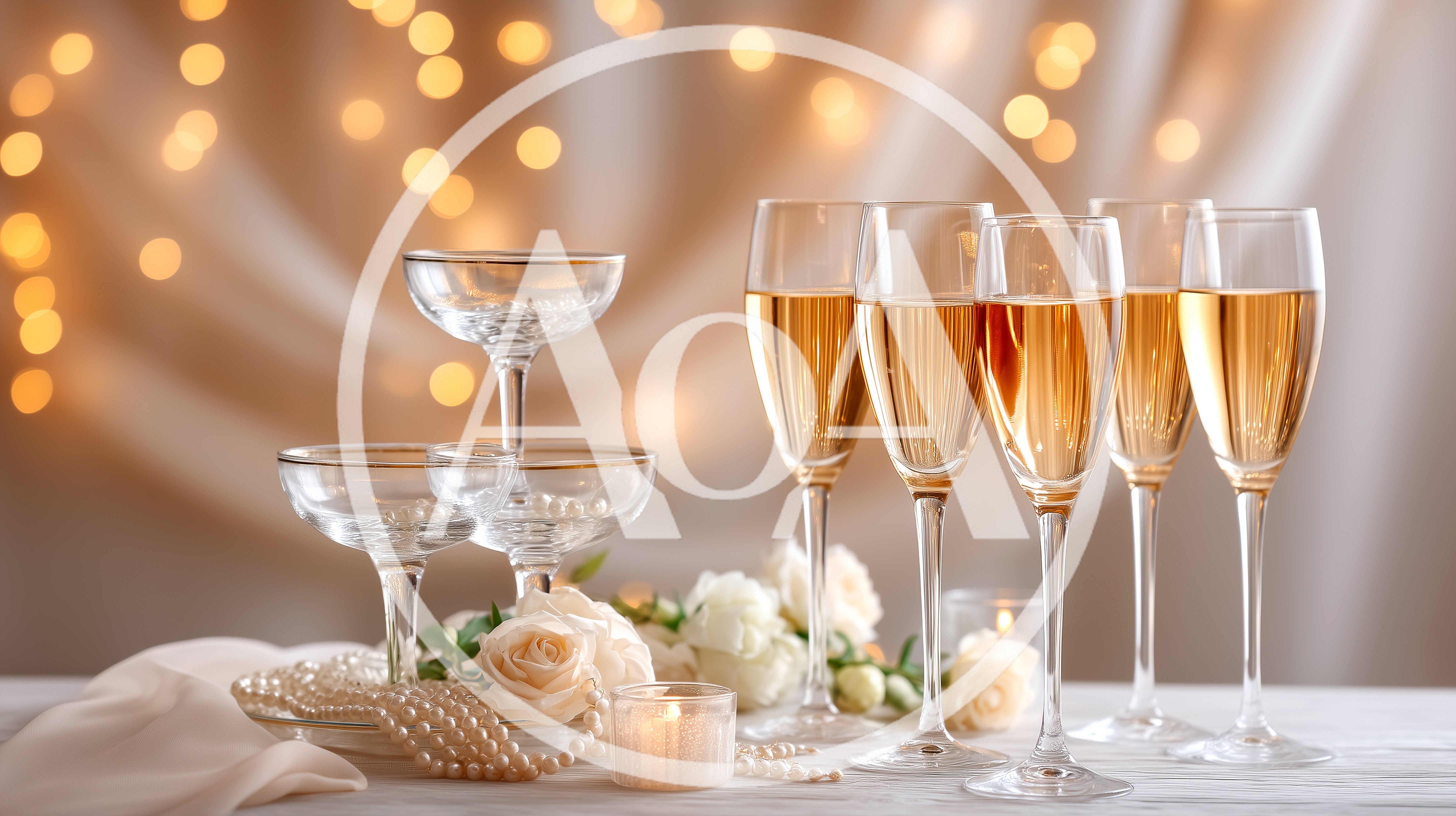 Champagne Glasses And Roses On A Festive Table
