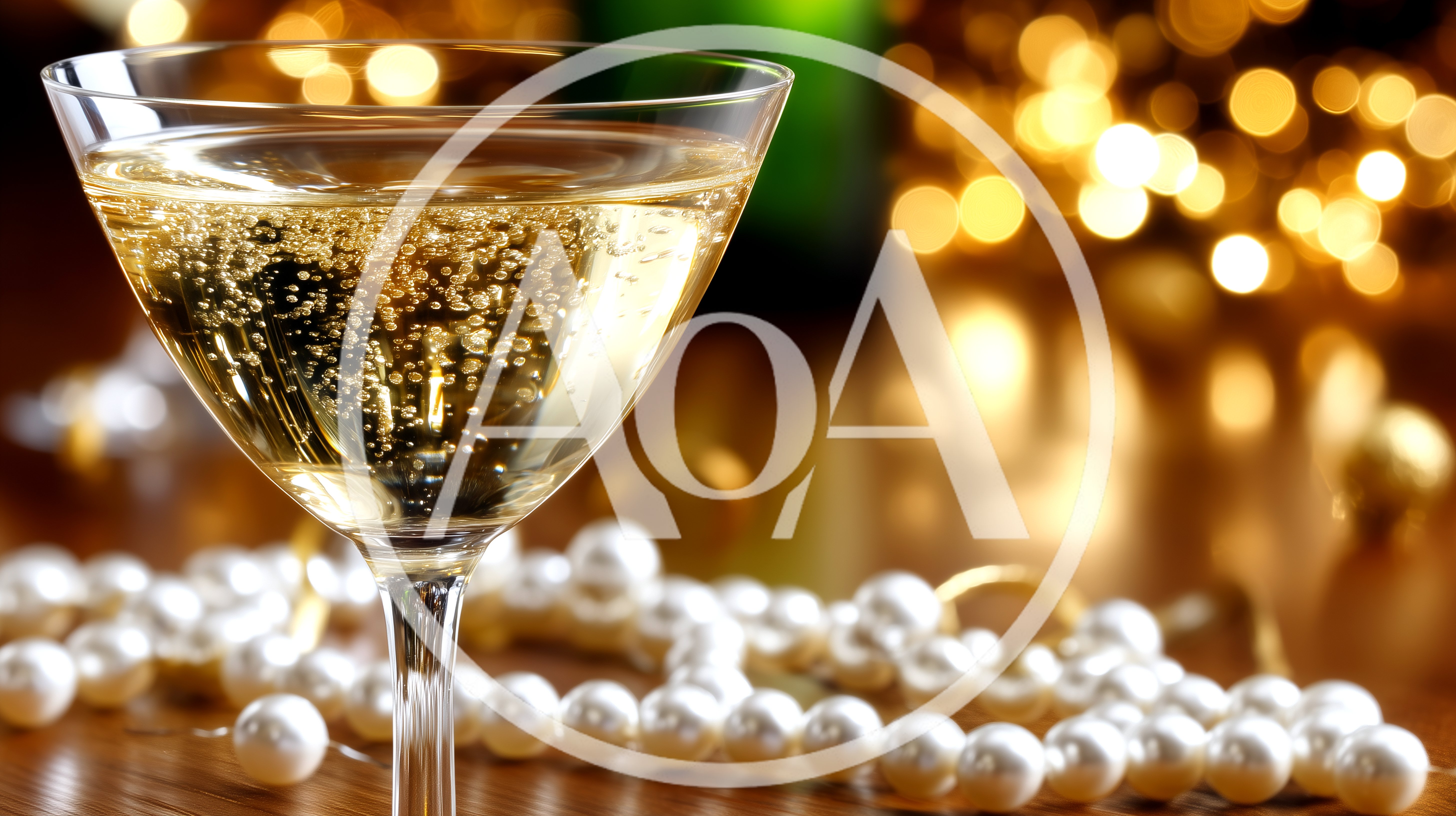 Champagne Glass With Pearls On A Festive Table