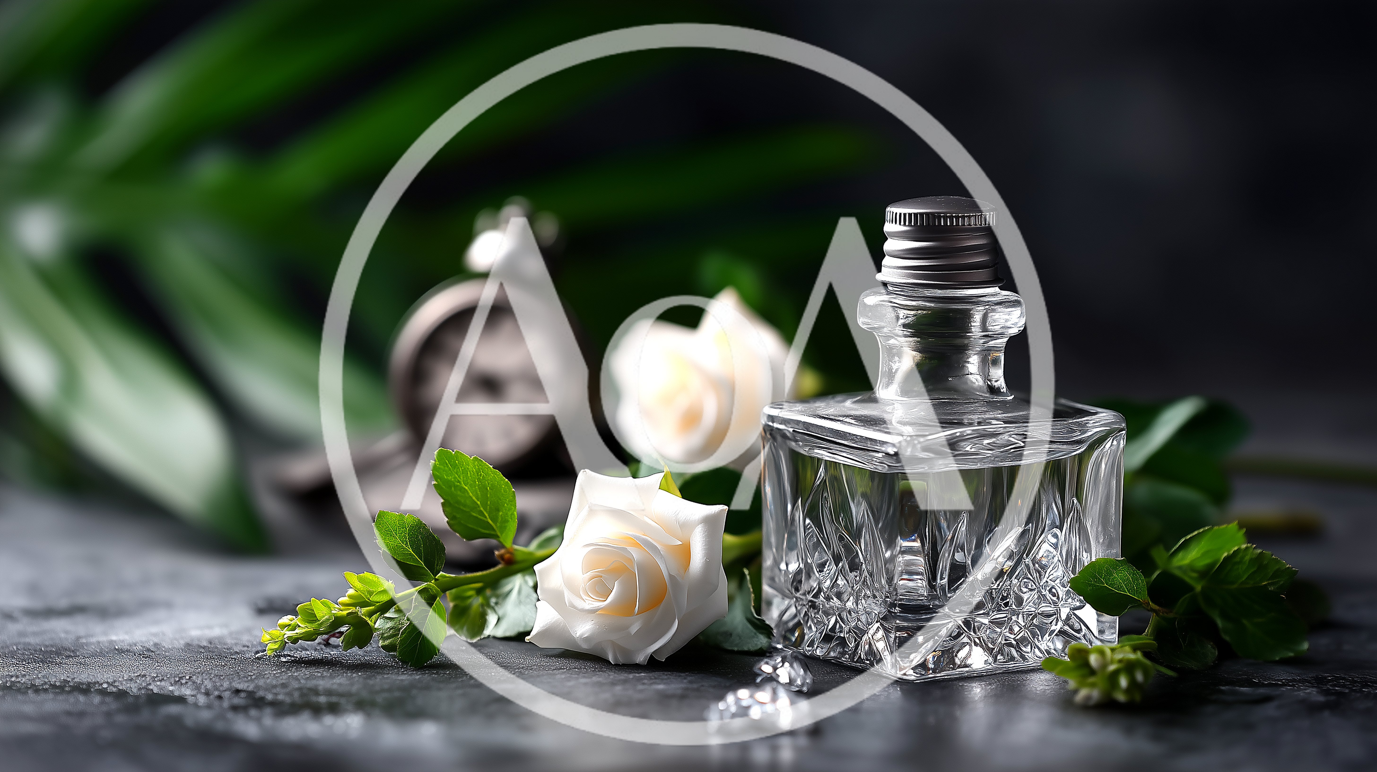 Crystal Perfume Bottle With White Roses And Pocket Watch