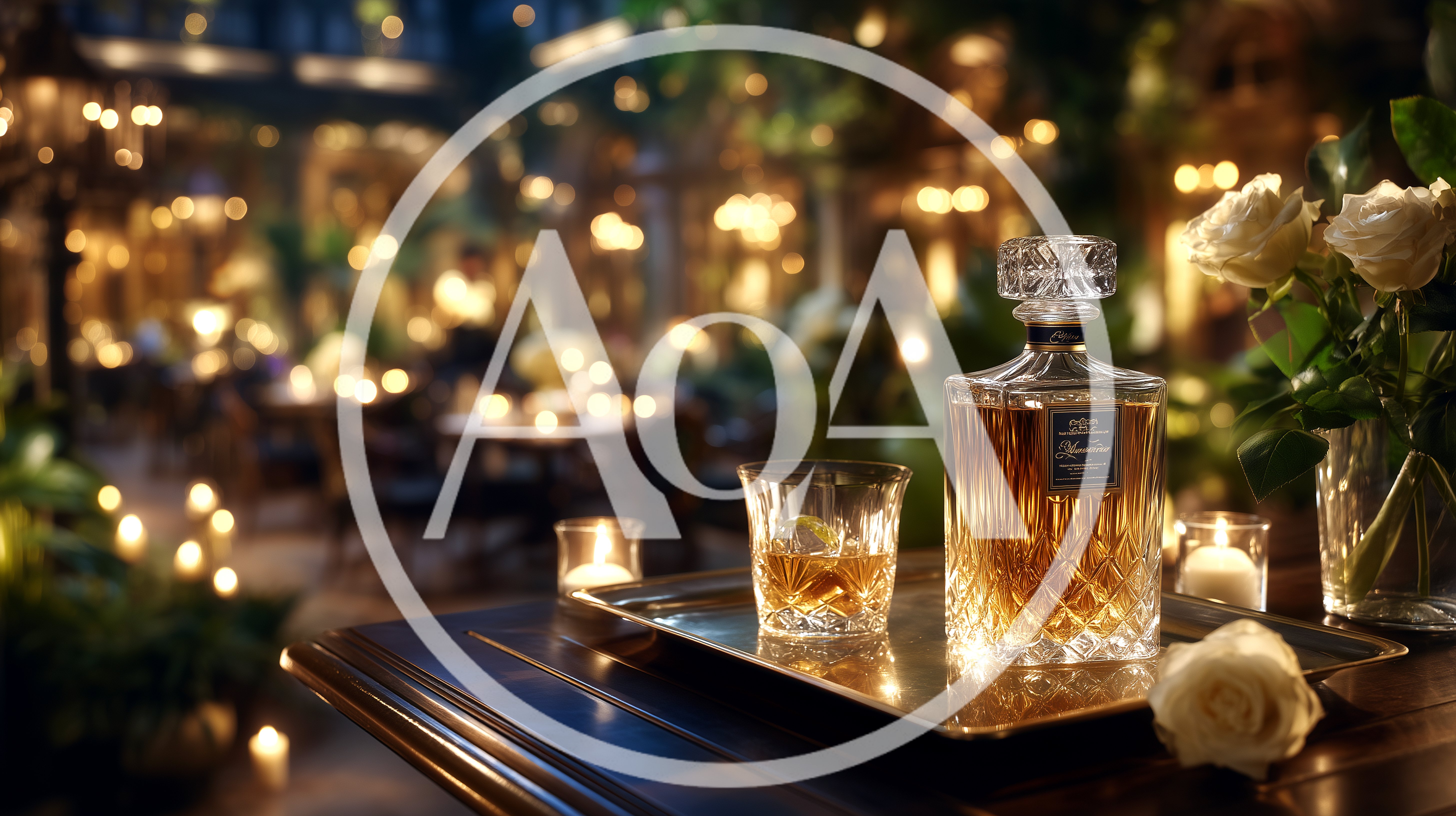Crystal Decanter And Whiskey Glass On A Serving Tray