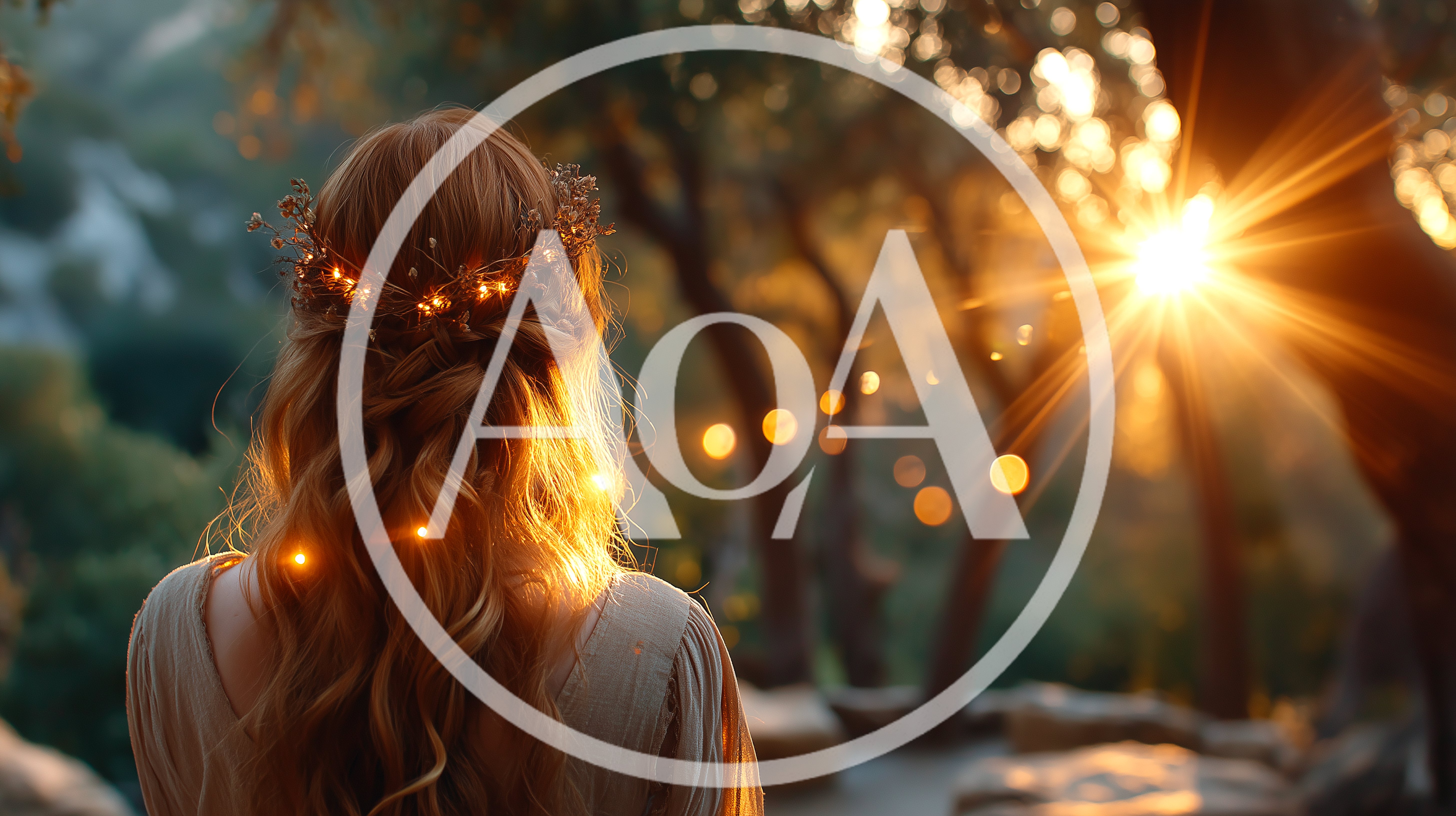 Woman With Fairy Lights In Hair At Sunset