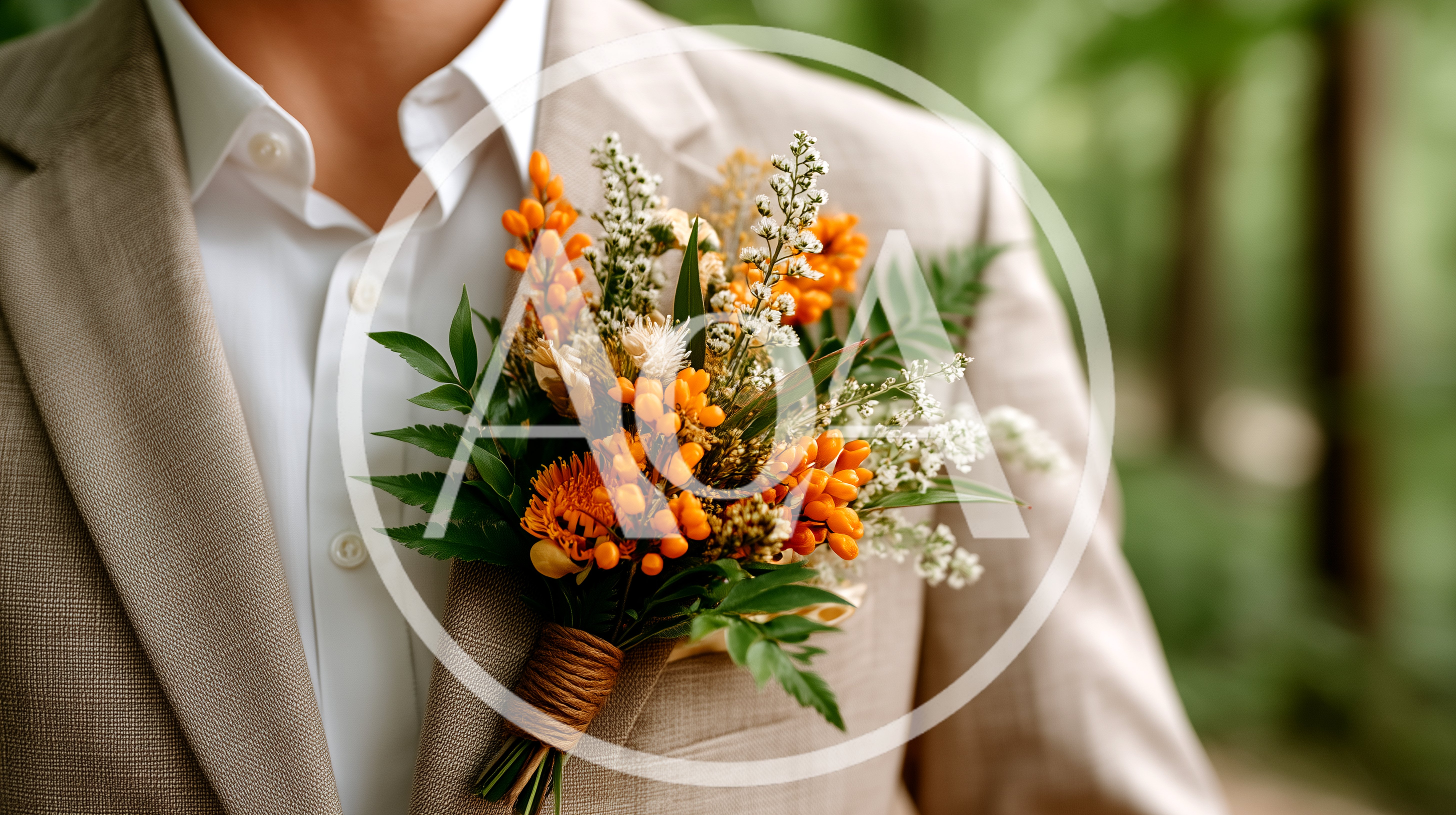 Groom Wearing A Rustic Floral Boutonniere On Suit Jacket