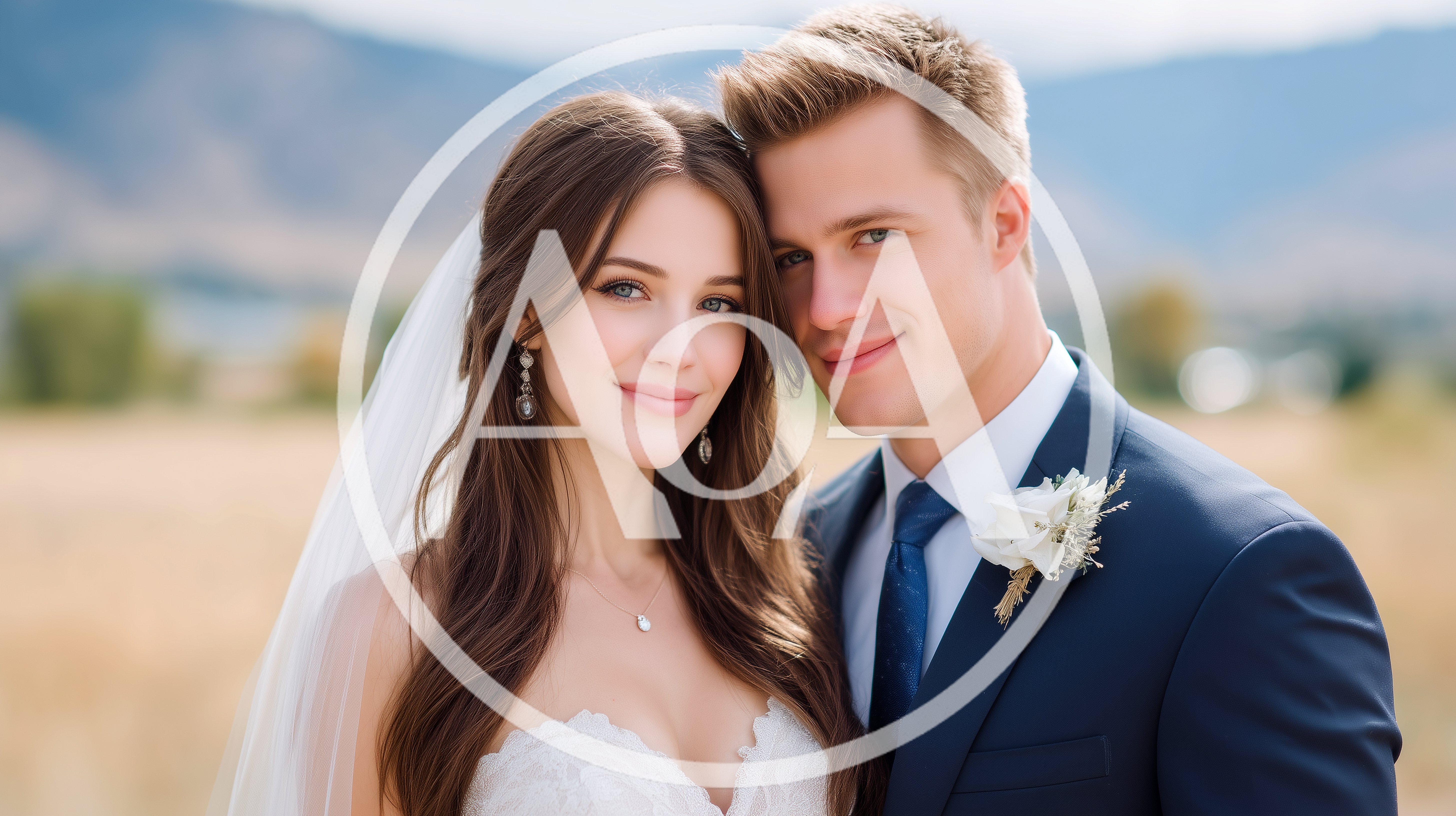 Happy Newlywed Couple Posing Outdoors
