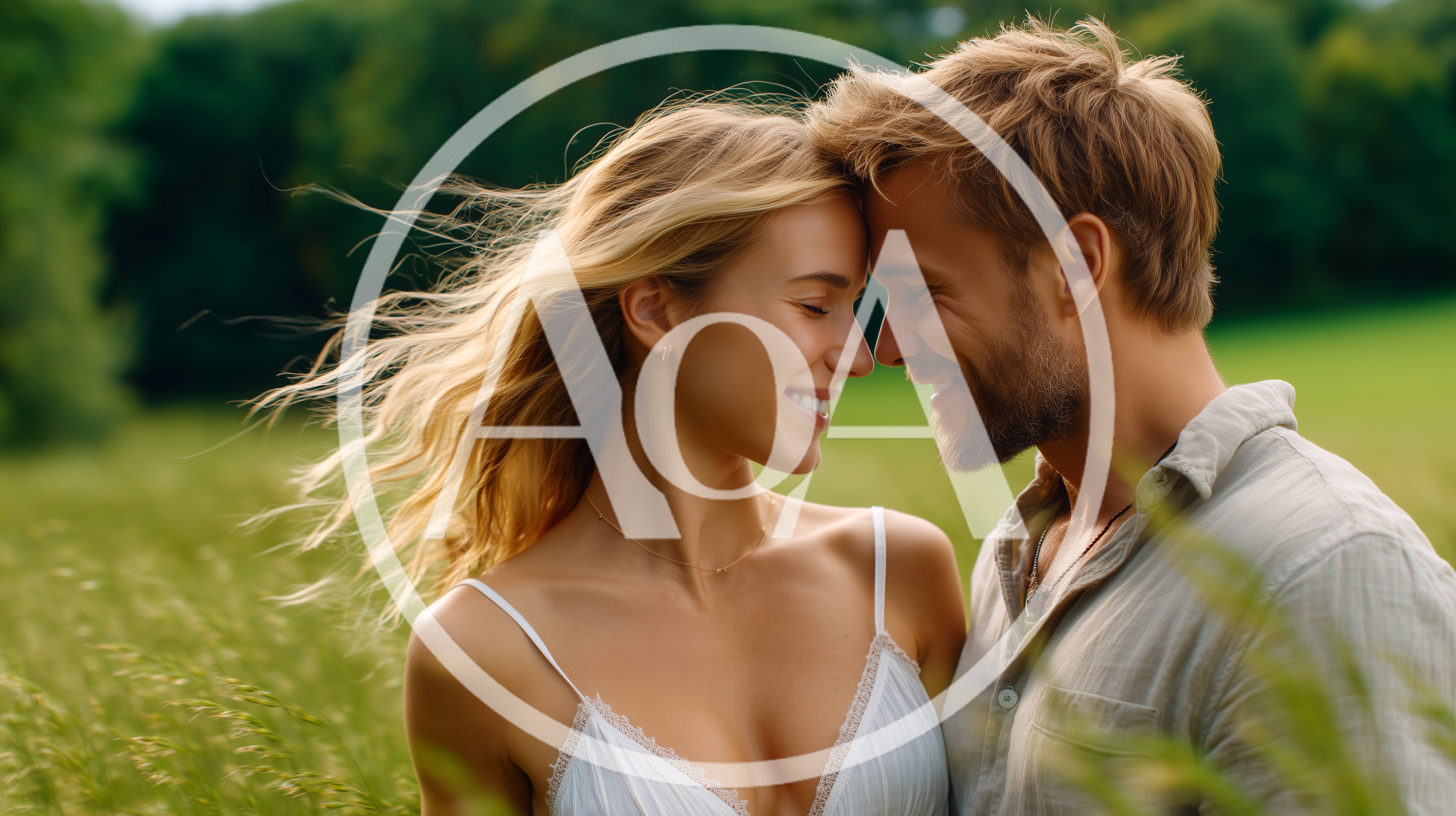 Happy Couple Sharing An Intimate Moment In A Field