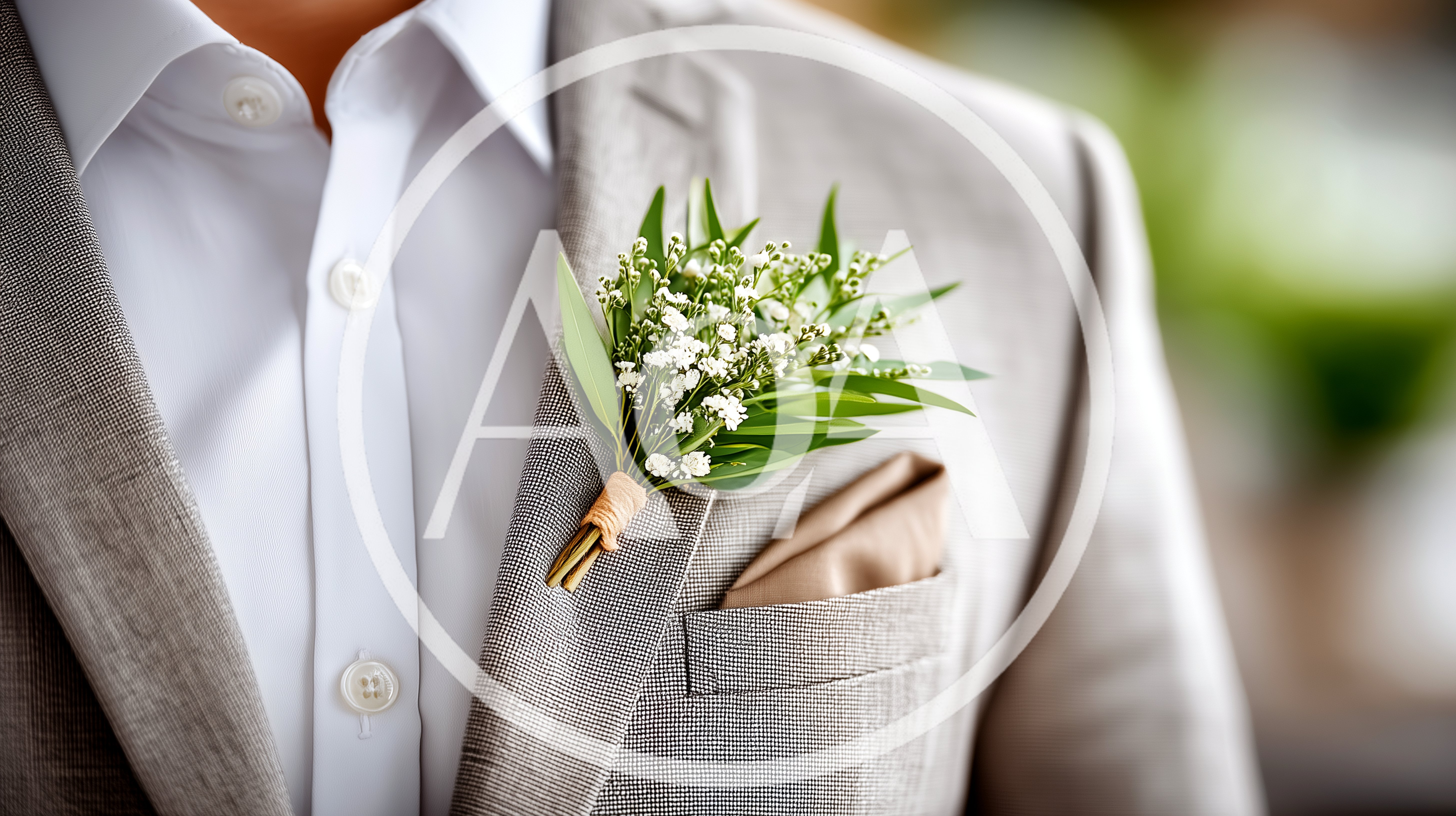 Groom Wearing A Boutonniere On A Grey Suit