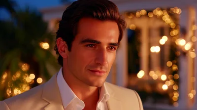 Handsome Man In Suit Looking Away At Evening Event