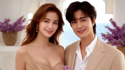 Elegant Couple Posing Together In A Bright Mediterranean Setting