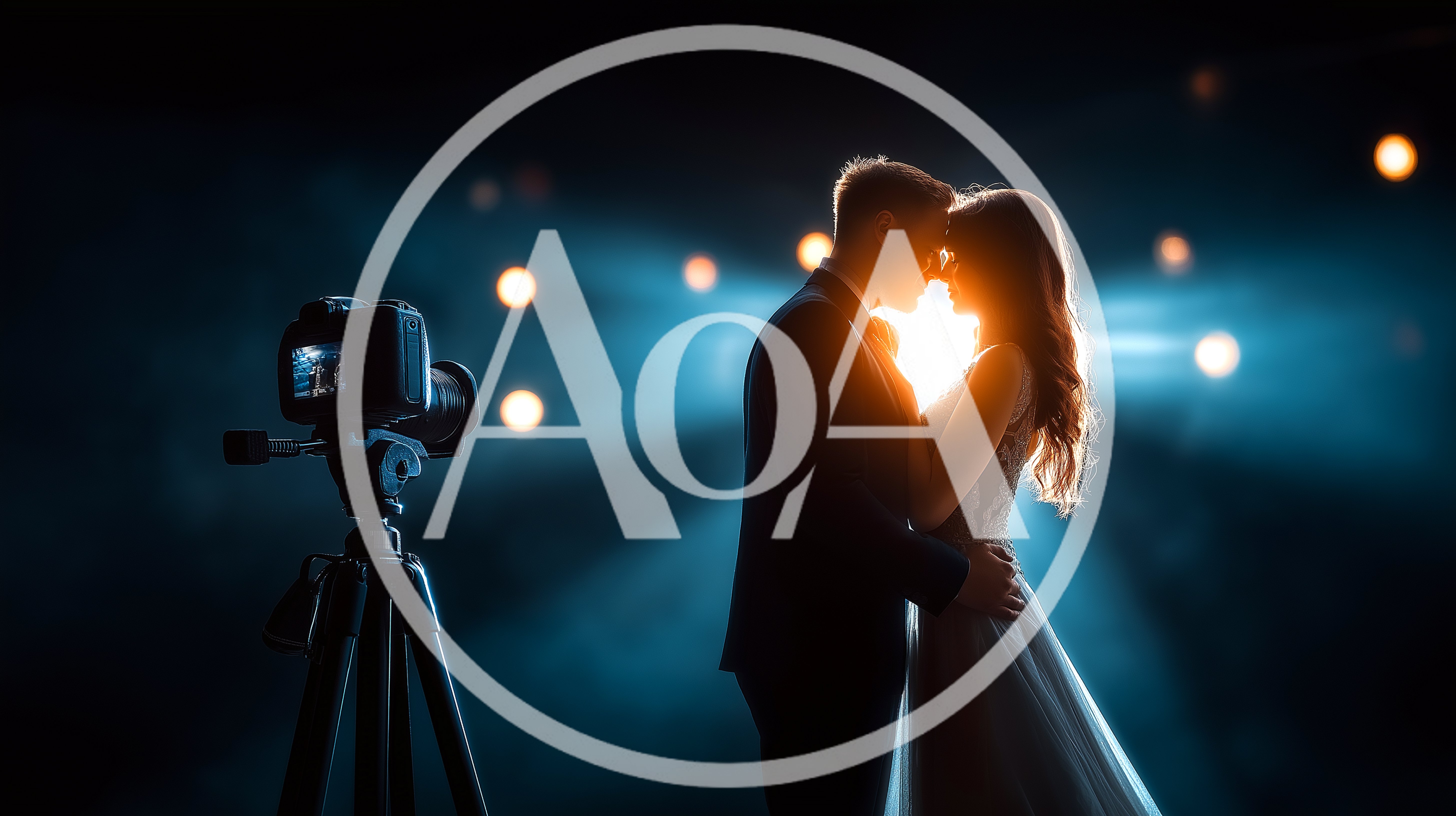 Wedding Couple Posing For Professional Camera On Tripod