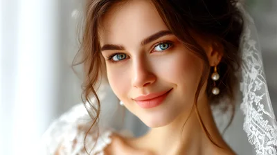 Portrait Of A Beautiful Young Bride In Wedding Veil
