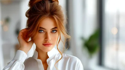 Portrait Of A Beautiful Woman With Elegant Updo Hairstyle