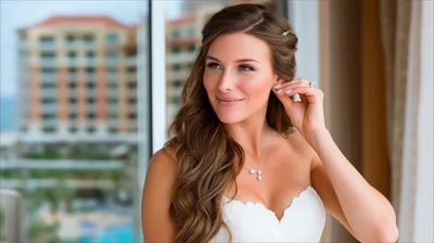 Beautiful Bride Adjusting Her Earring Near A Window