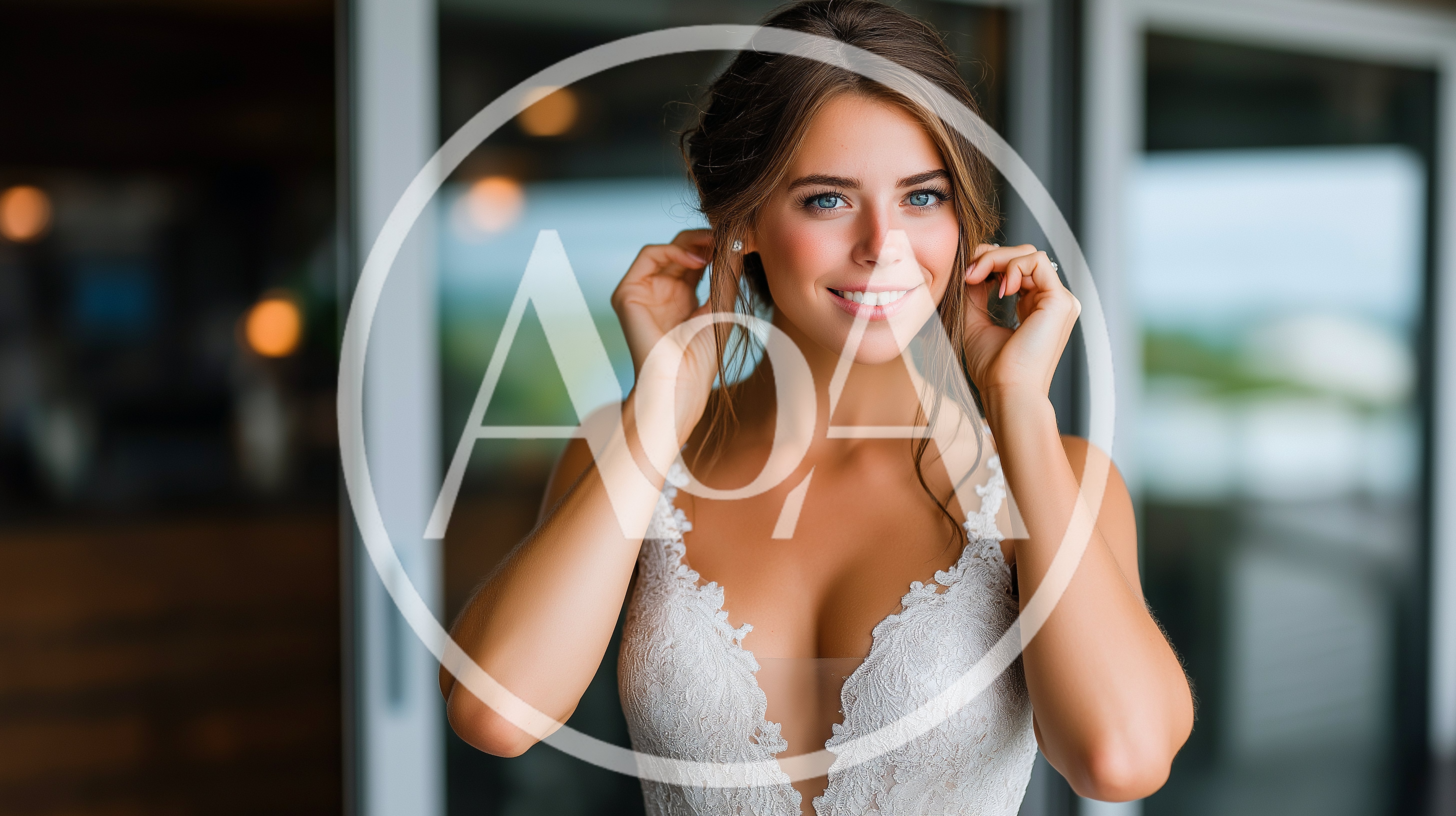 Beautiful Bride Adjusting Her Earrings Before Wedding Ceremony