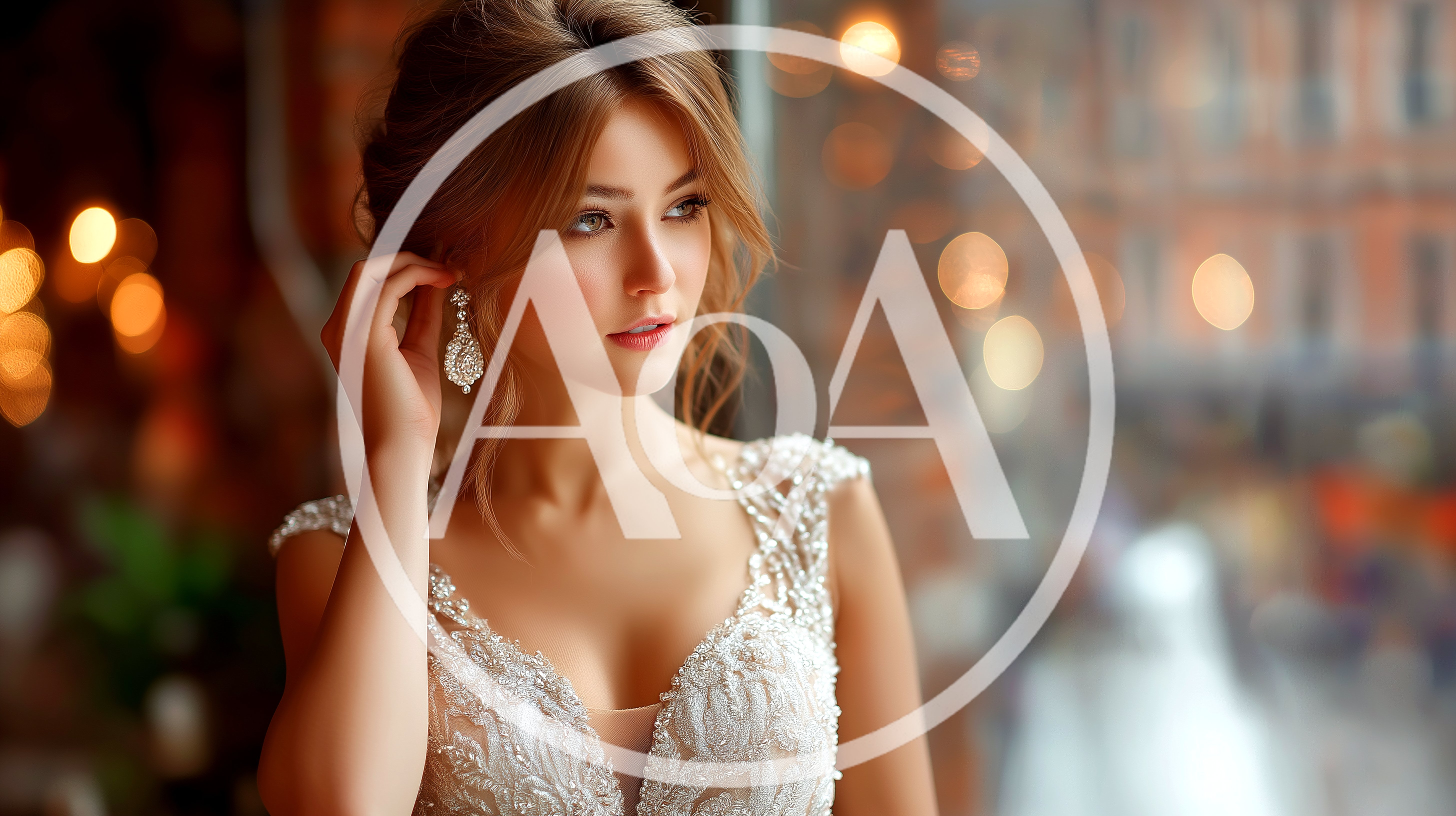 Elegant Bride Adjusting Her Earring Near A Window