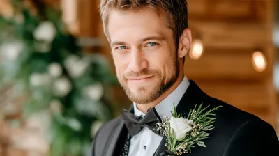 Handsome Groom Smiling In A Formal Tuxedo
