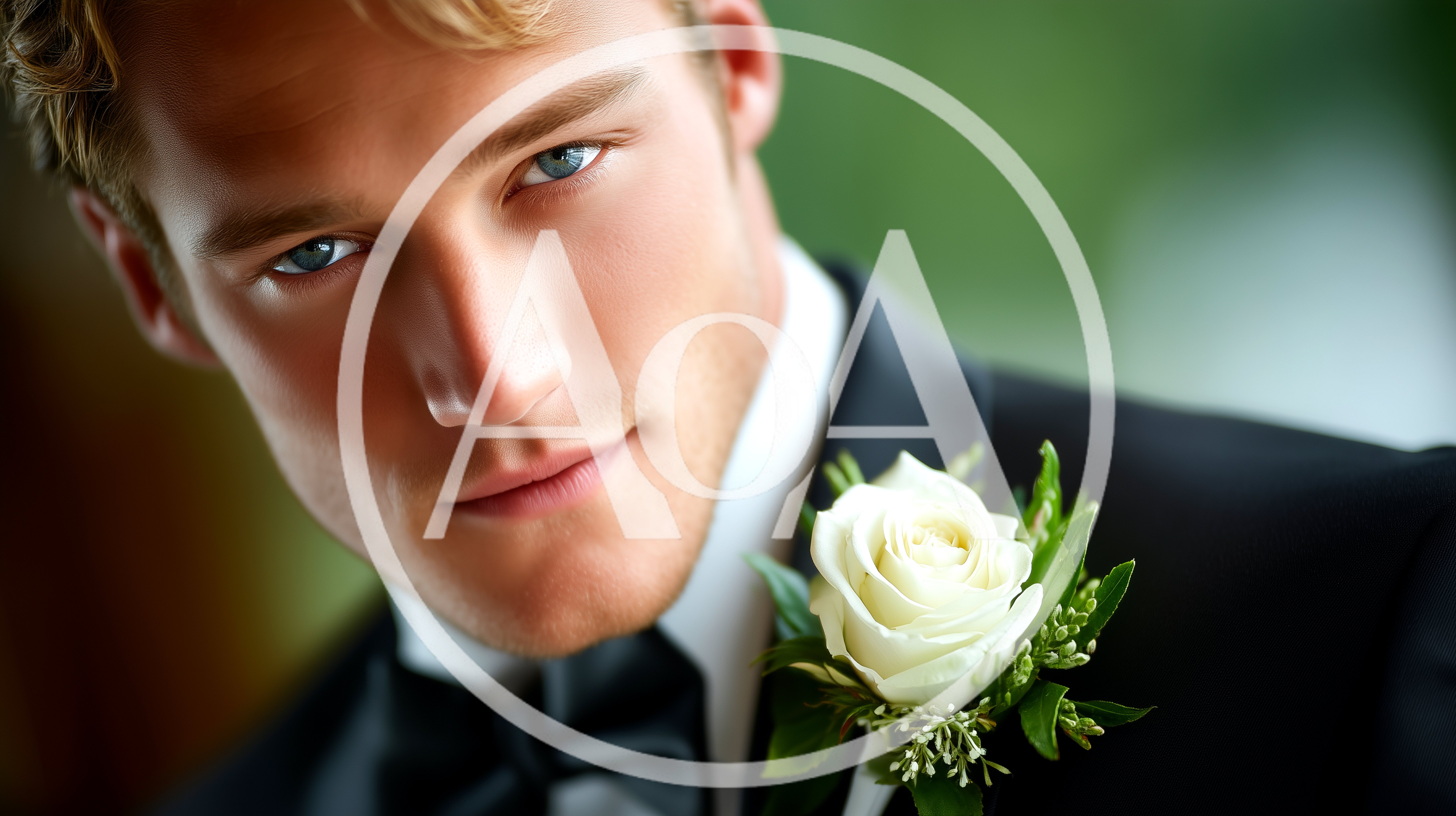Handsome Groom Wearing A Tuxedo With A White Rose