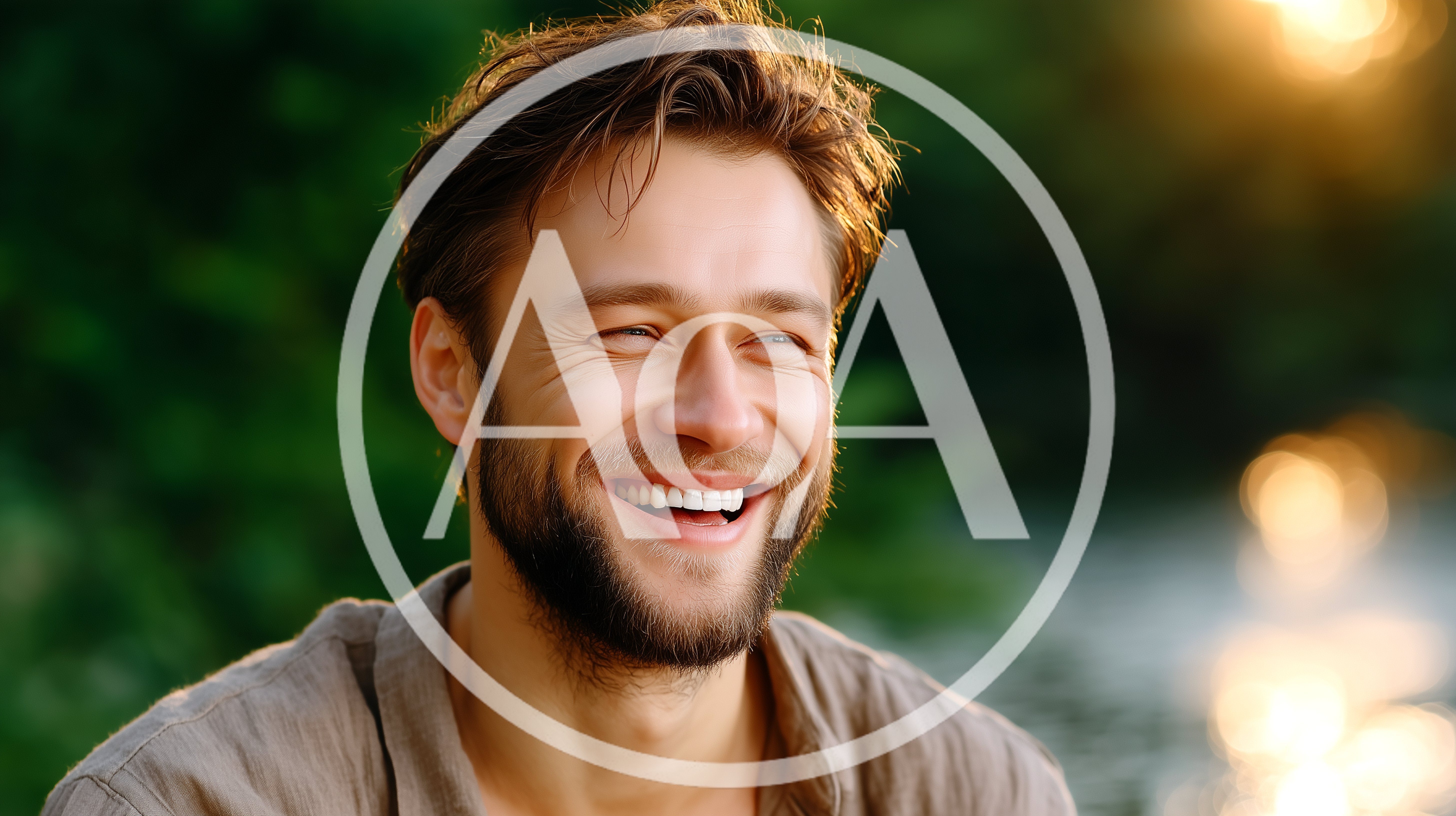 Smiling Man With Beard Outdoors At Sunset
