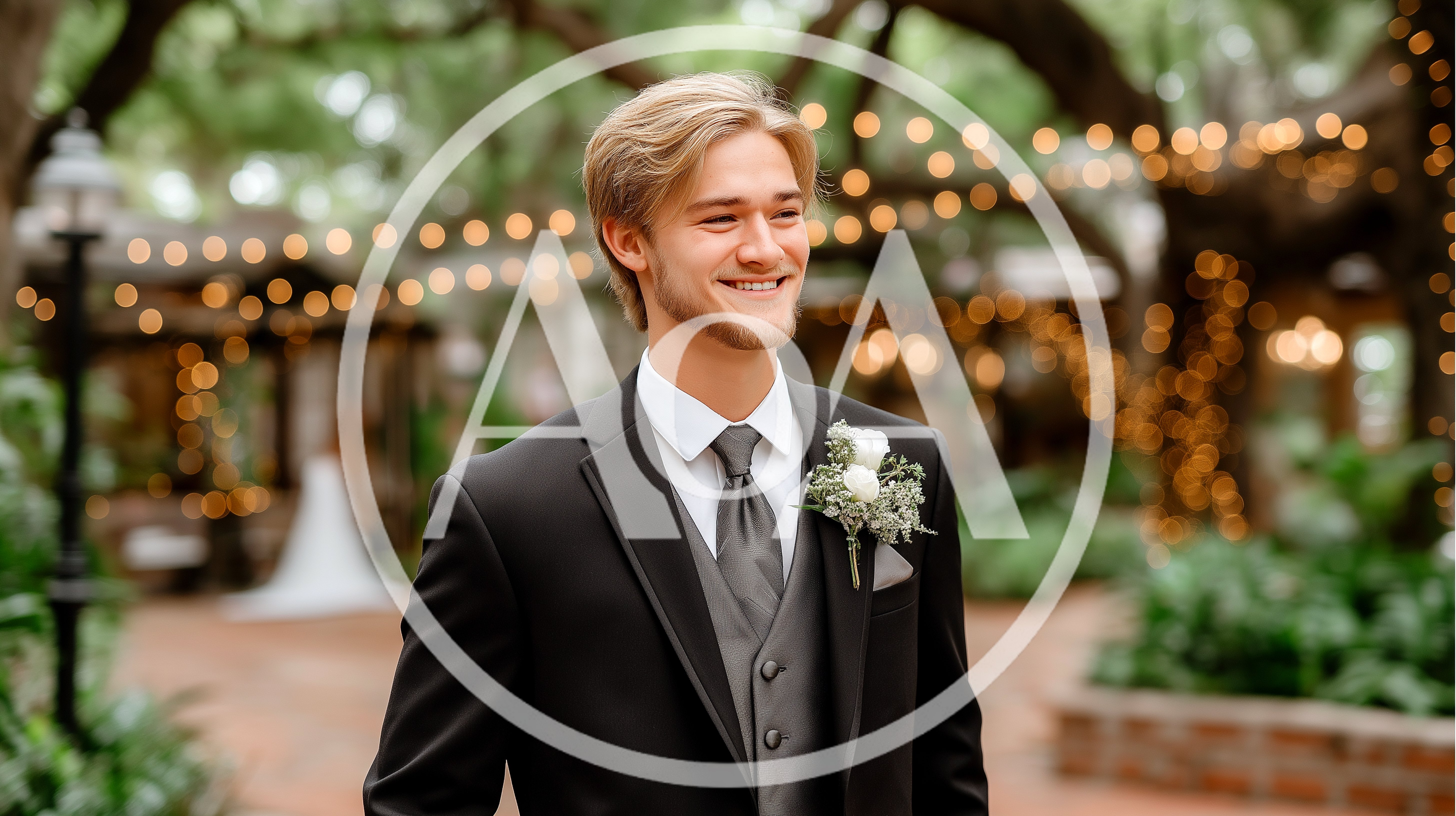 Young Groom Smiling During Outdoor Wedding Ceremony