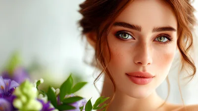 Portrait Of A Beautiful Young Woman With Flowers