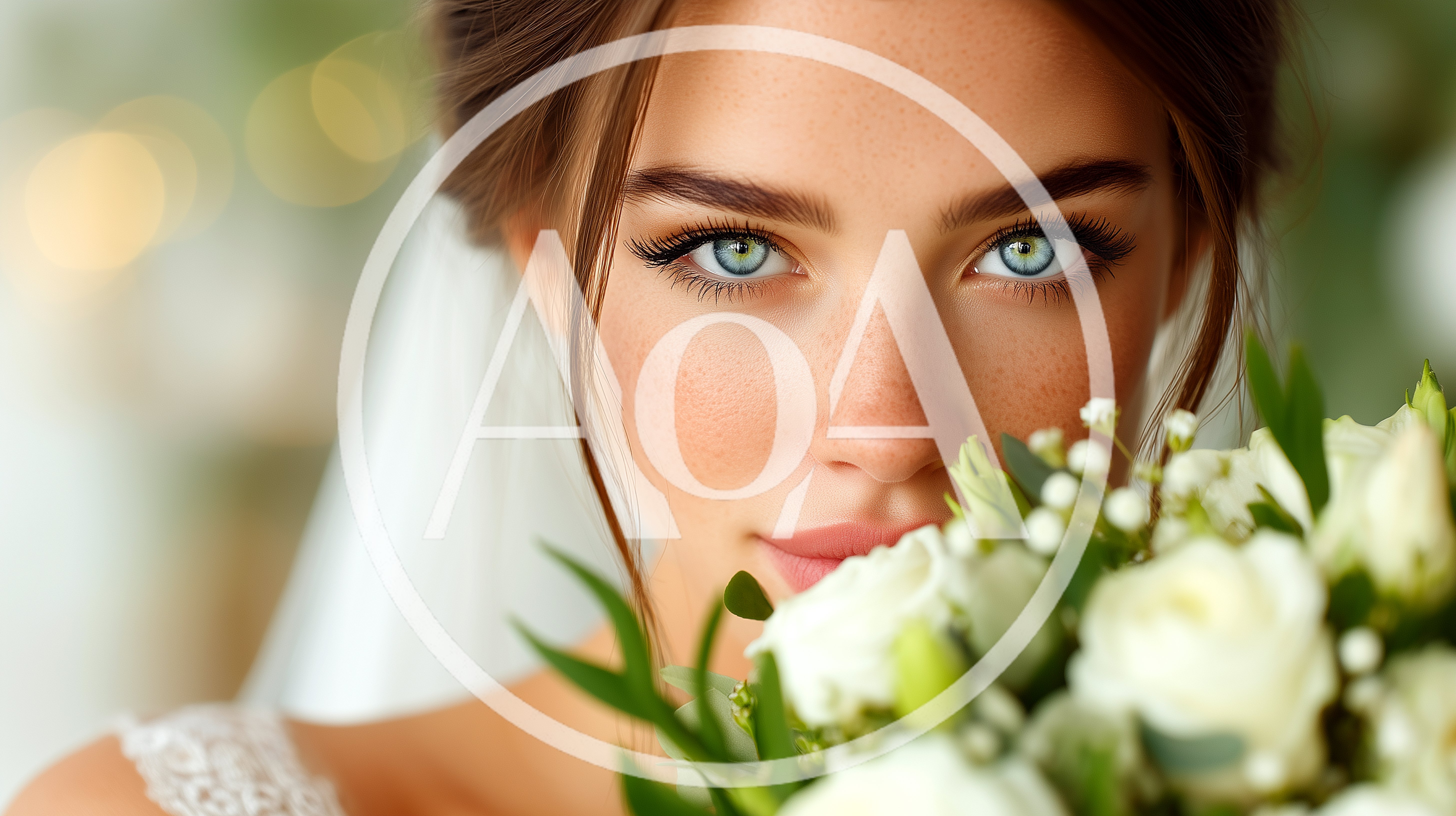 Beautiful Bride Holding A Bouquet Of White Flowers