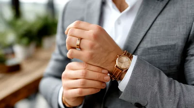 Businessman Adjusting His Watch And Wedding Ring