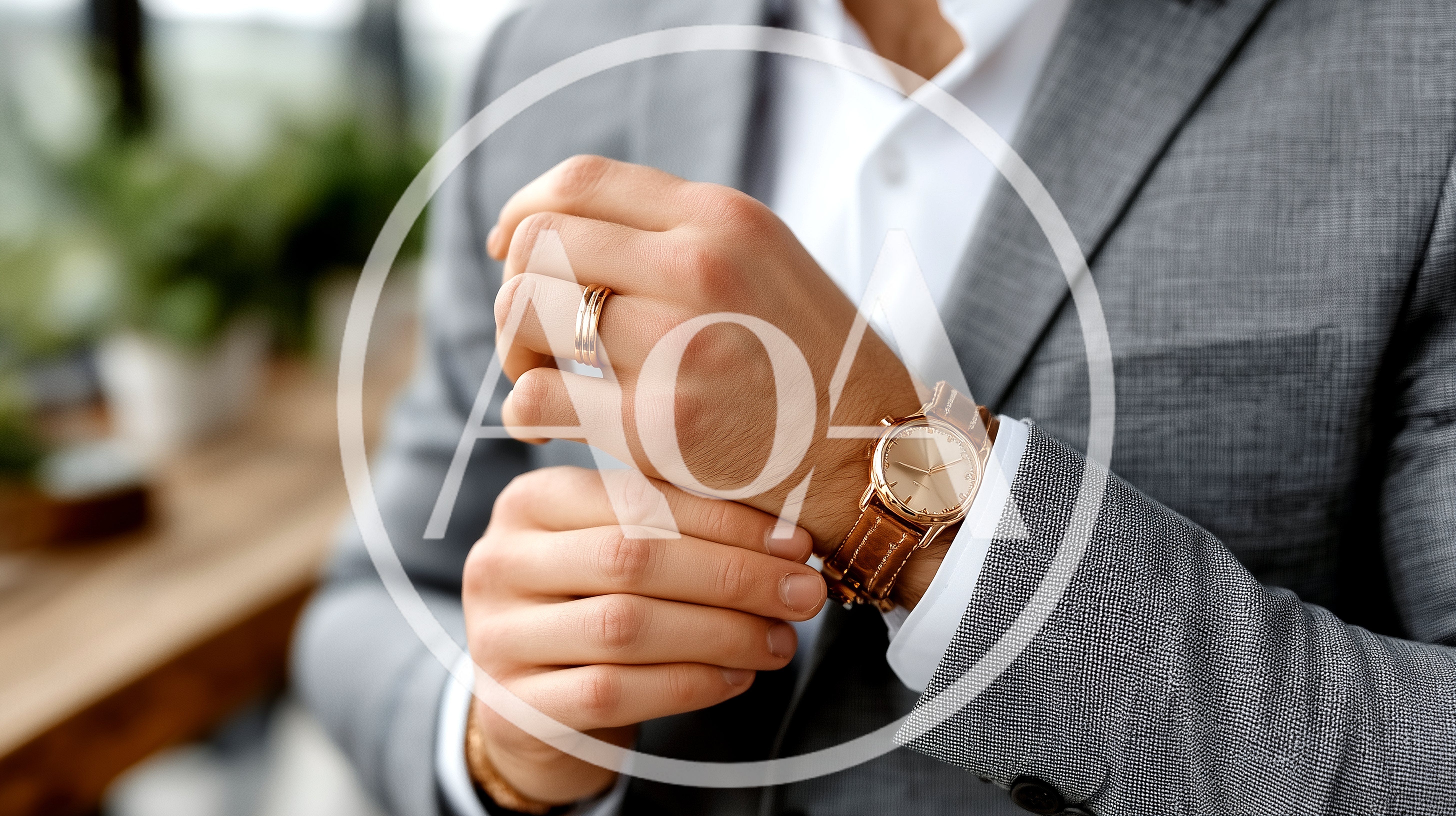 Businessman Adjusting His Watch And Wedding Ring