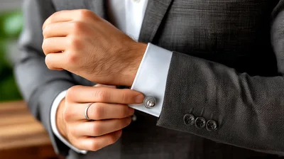Man Adjusting Cufflink On His Formal Suit Jacket