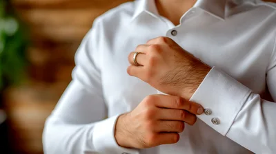 Groom Adjusting Cufflinks On White Dress Shirt