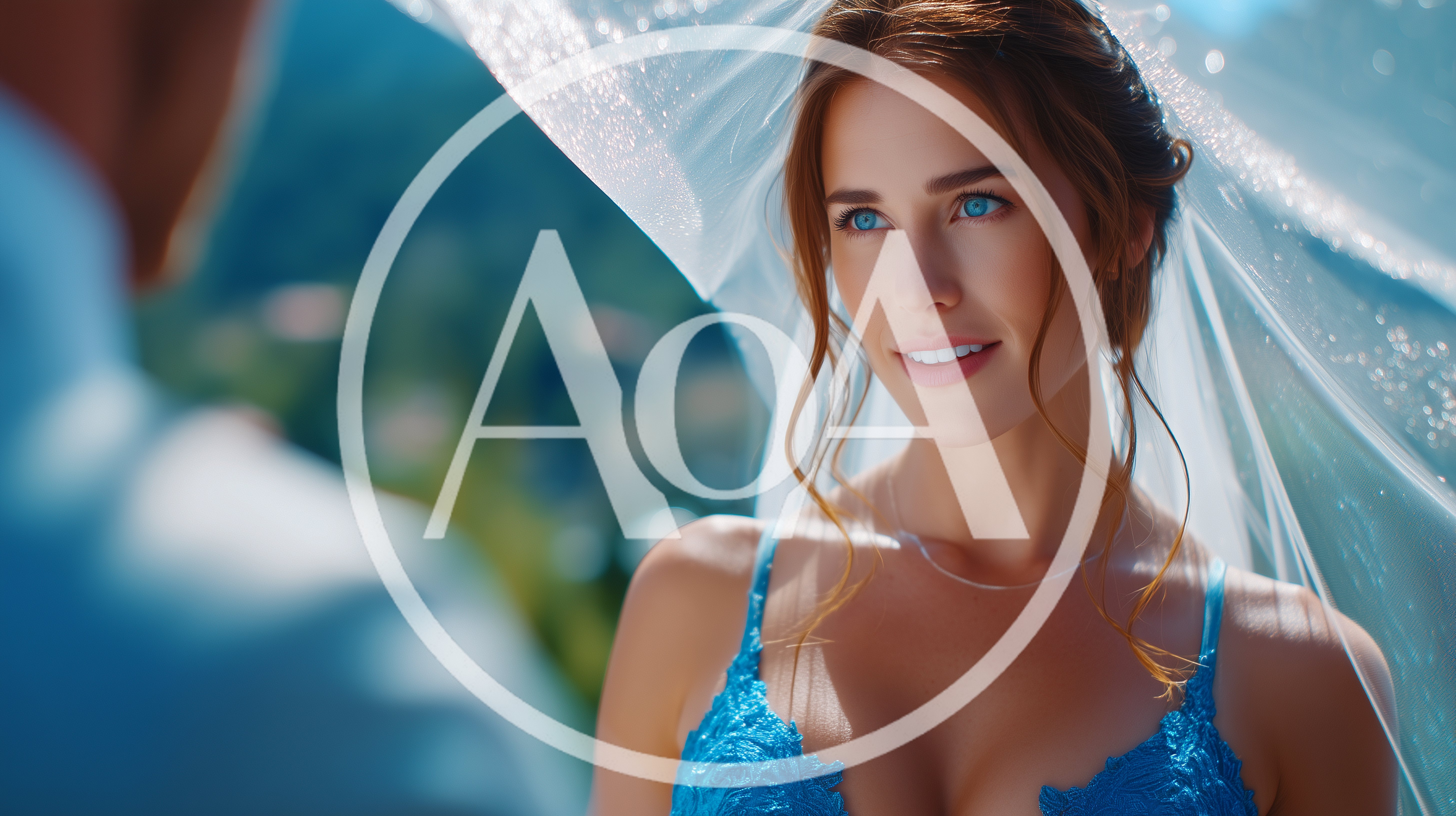 Beautiful Bride Wearing Blue Lingerie Under Wedding Veil