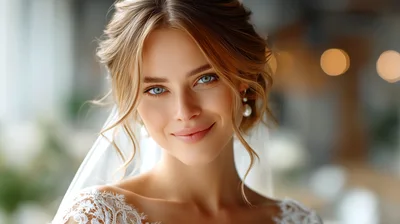 Portrait Of A Beautiful Bride In Wedding Dress