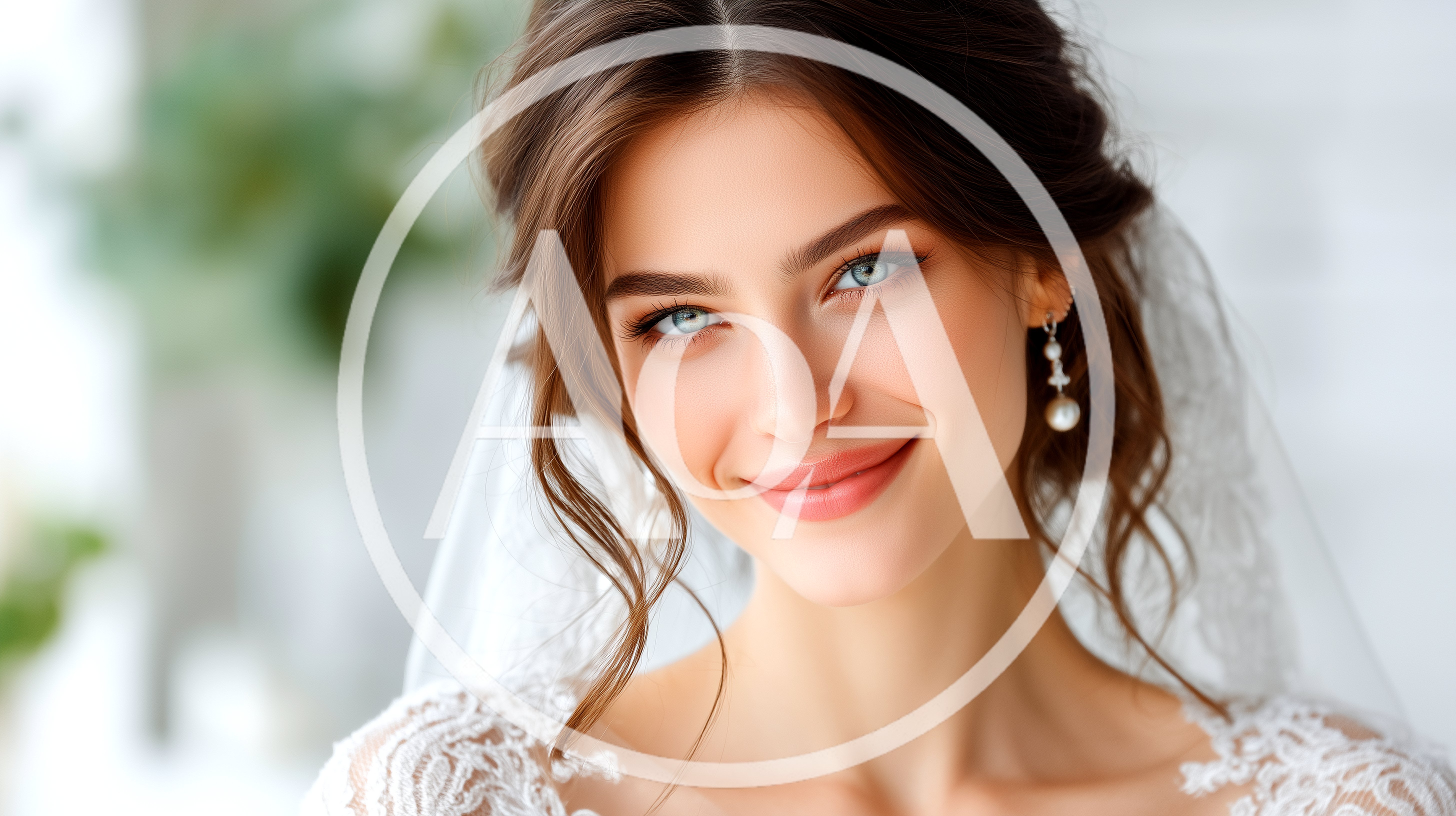 Beautiful Bride Smiling In Elegant Wedding Dress