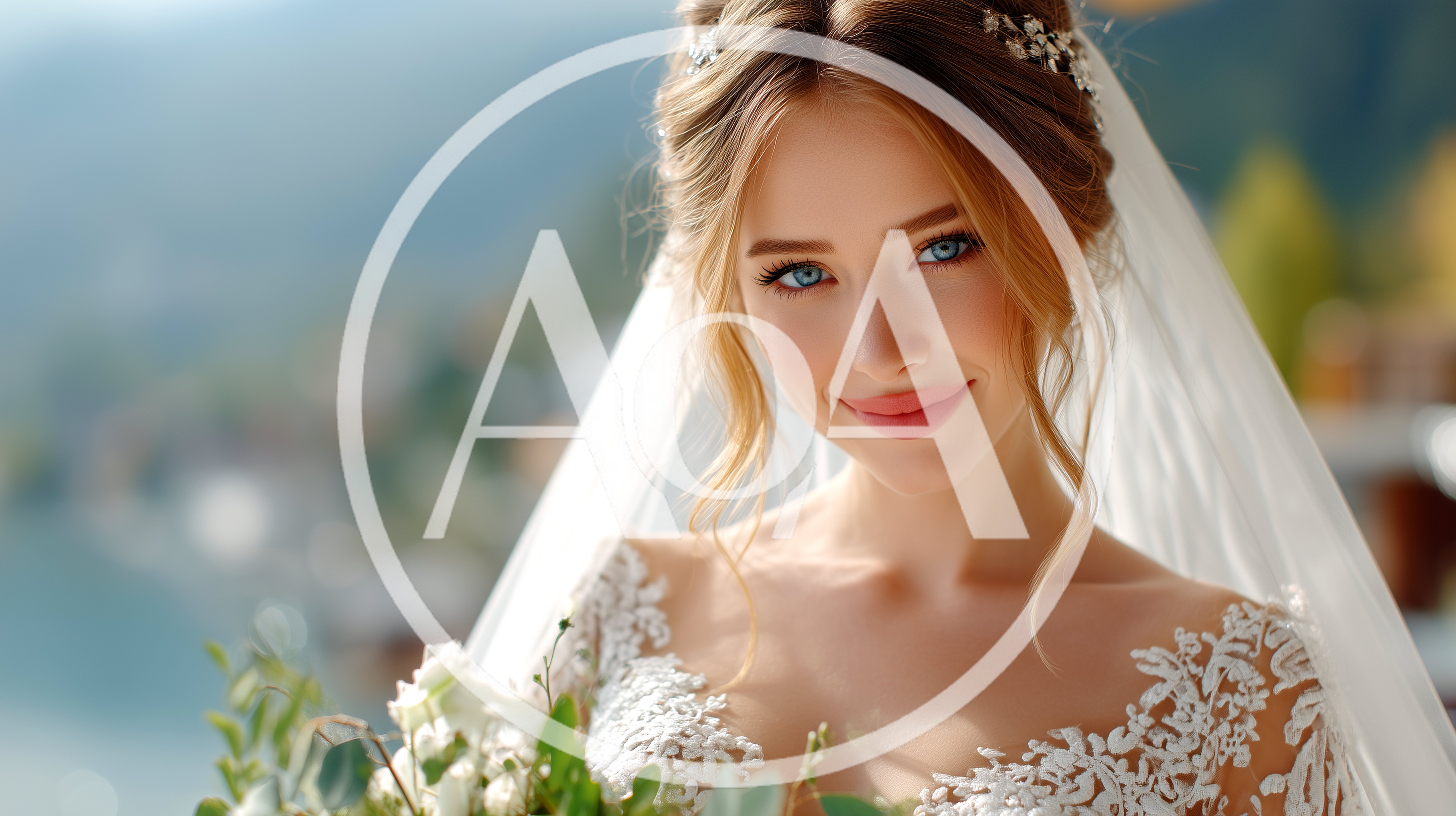 Beautiful Bride Holding Bouquet Outdoors