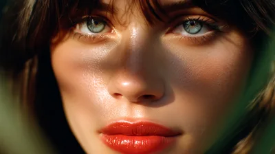 Close Up Portrait Of A Woman With Red Lips