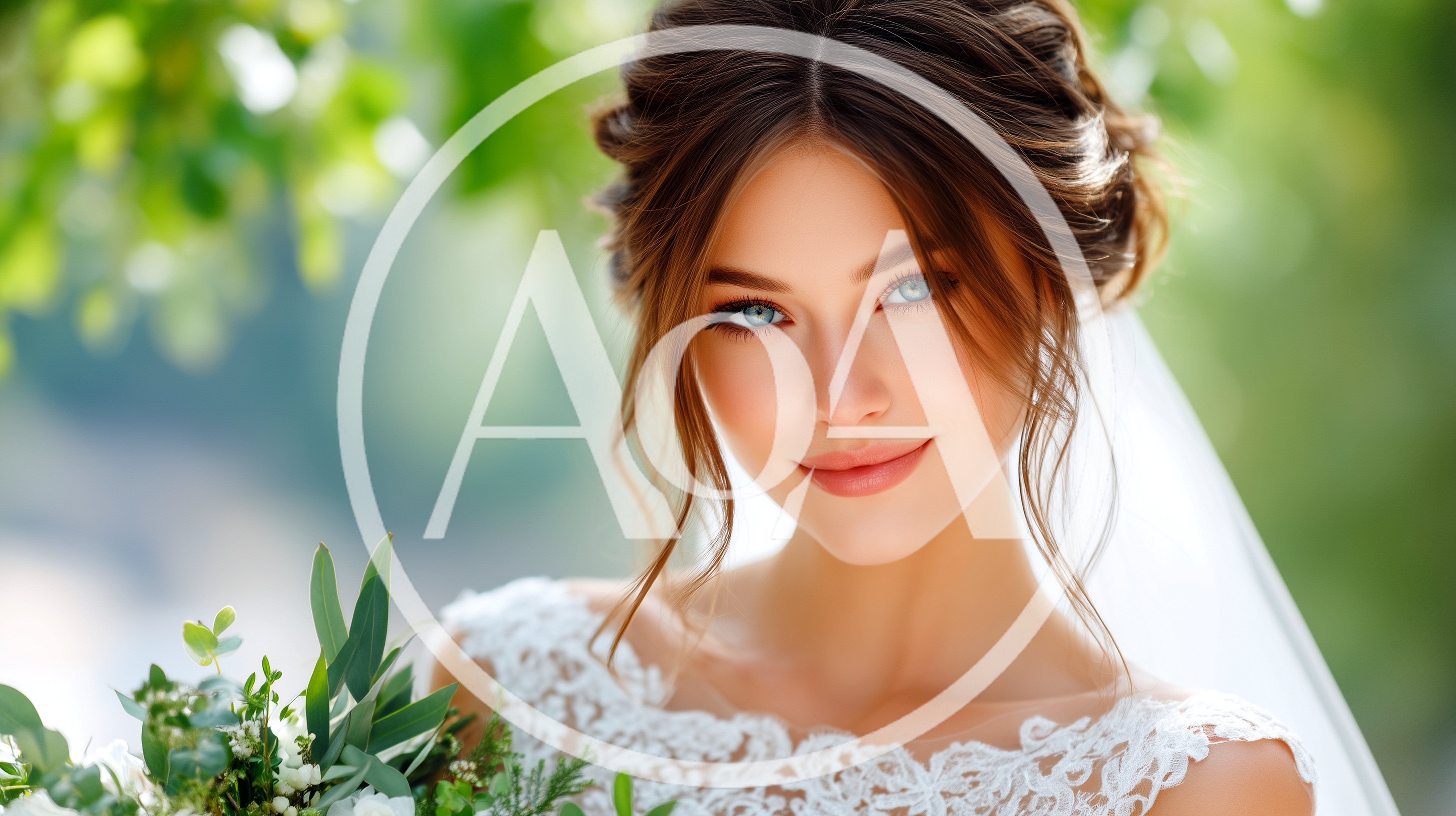 Beautiful Bride With Bouquet In Outdoor Wedding Setting