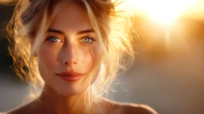 Portrait Of A Beautiful Blonde Woman At Sunset