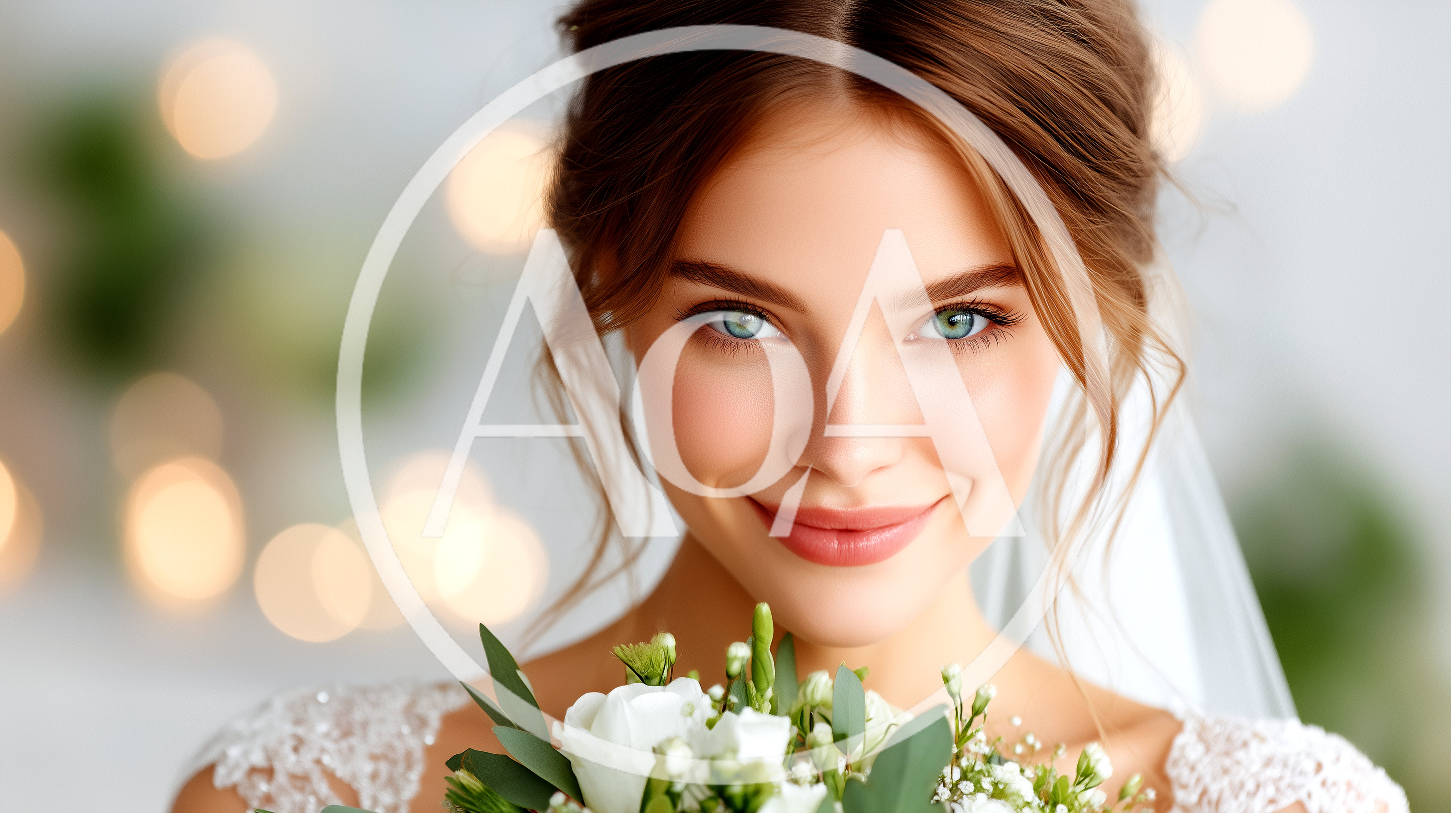 Beautiful Bride Smiling With Wedding Bouquet