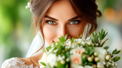 Beautiful Bride Holding A Floral Wedding Bouquet