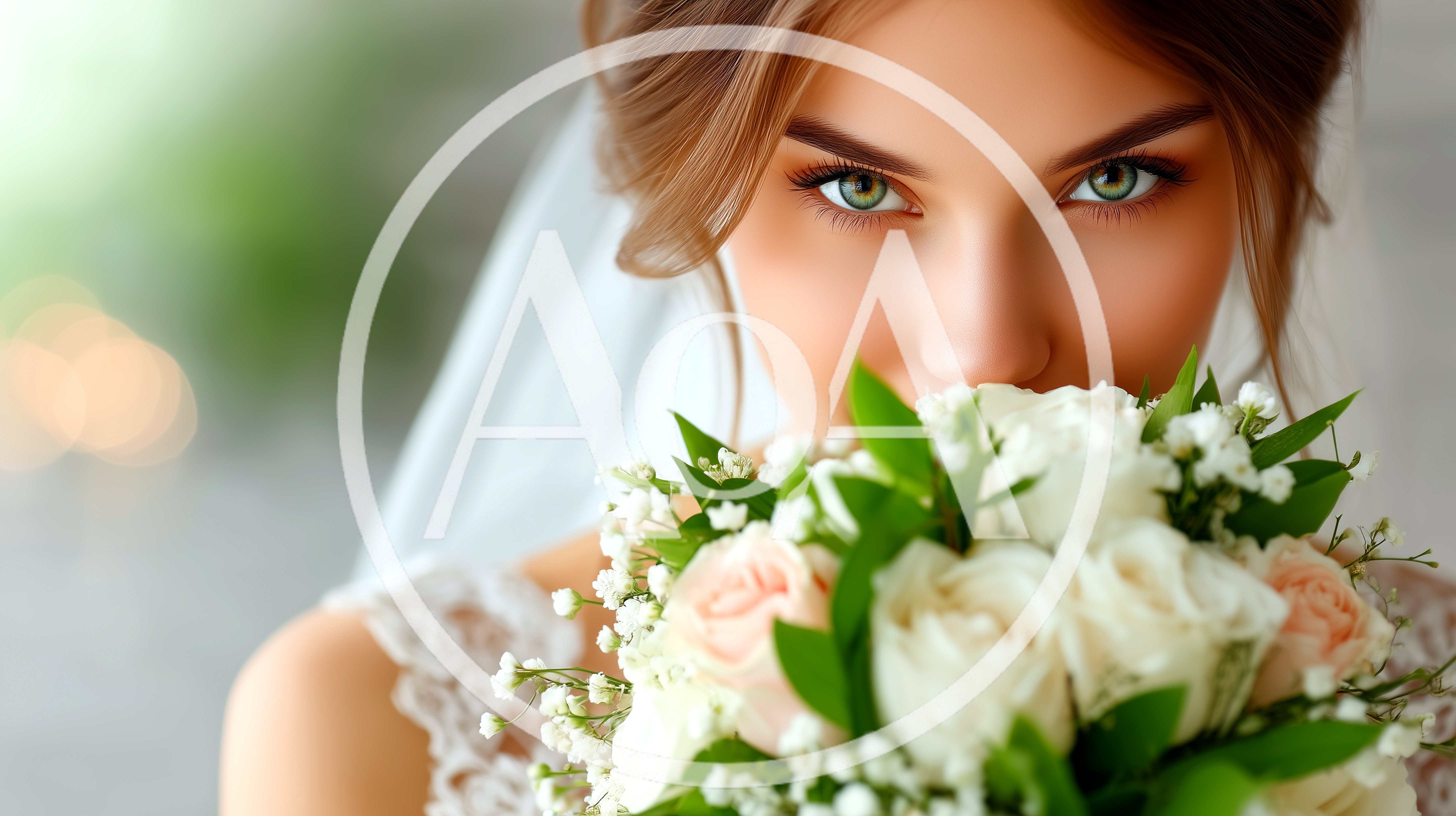 Beautiful Bride Holding A Bouquet Of White Roses