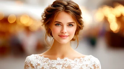 Portrait Of A Beautiful Young Bride In Lace Dress