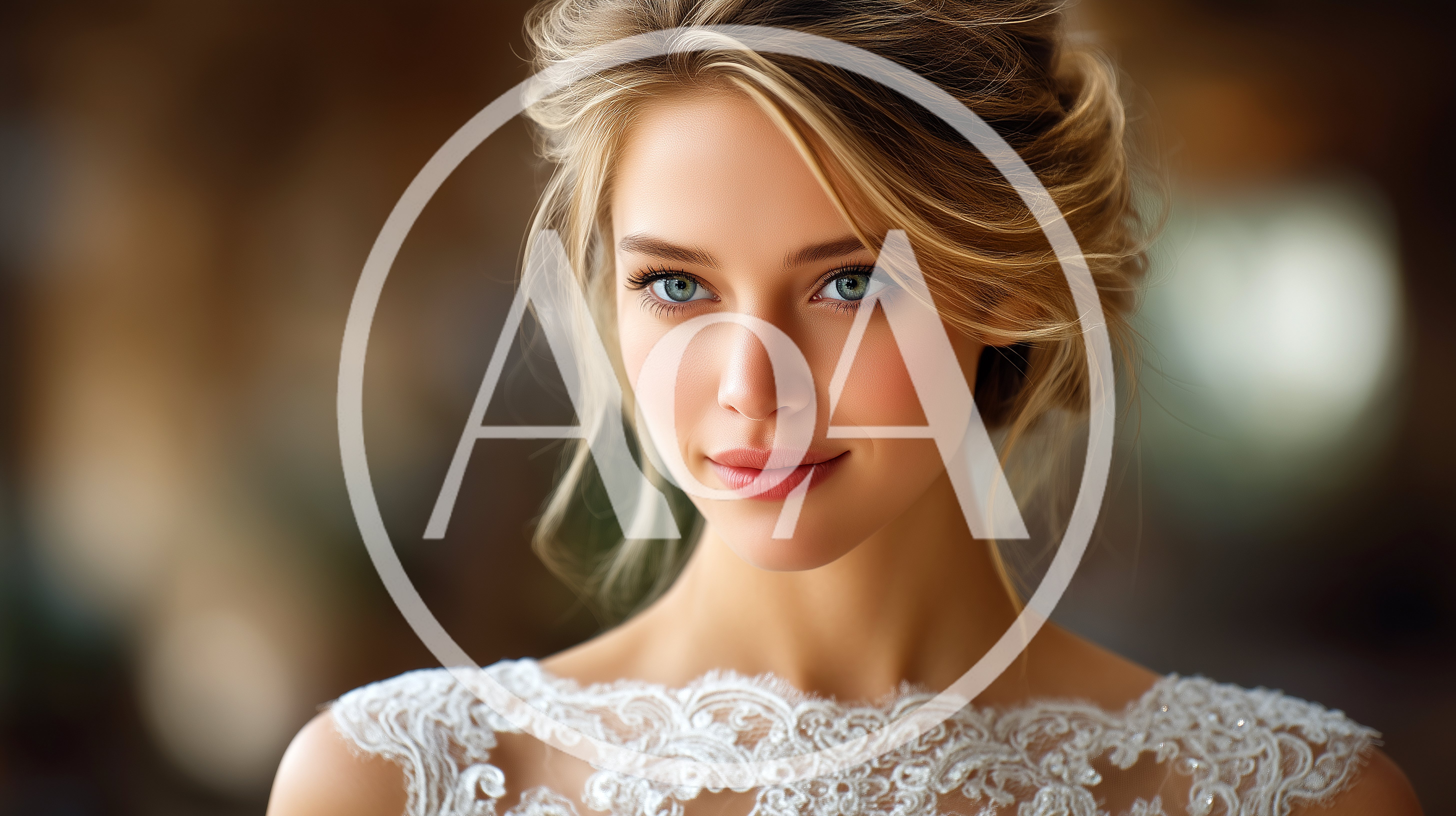 Portrait Of A Beautiful Bride In Lace Wedding Dress
