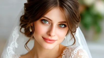 Beautiful Bride With Elegant Hairstyle And Wedding Veil