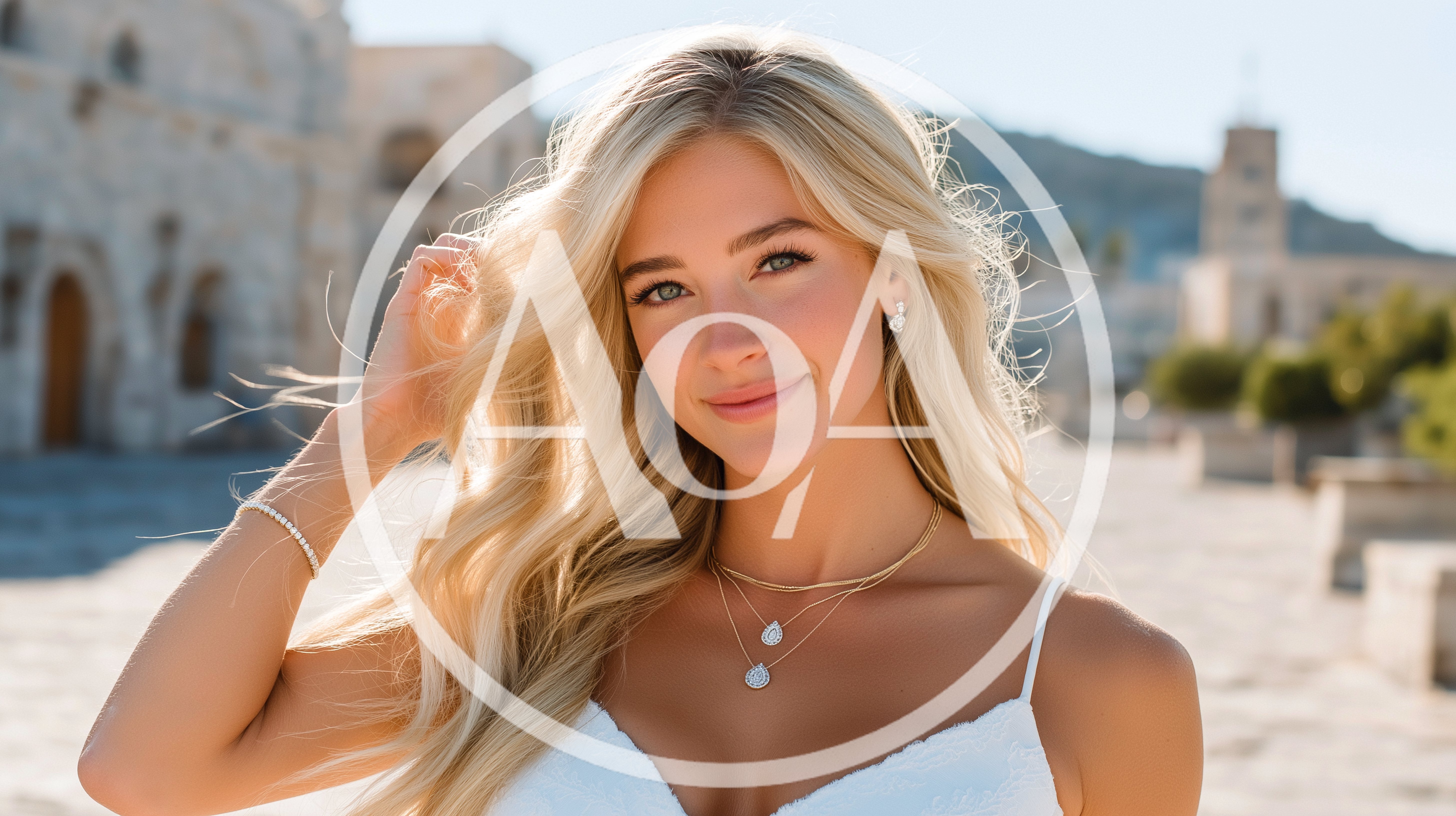 Beautiful Blonde Woman Posing Outdoors In Summer