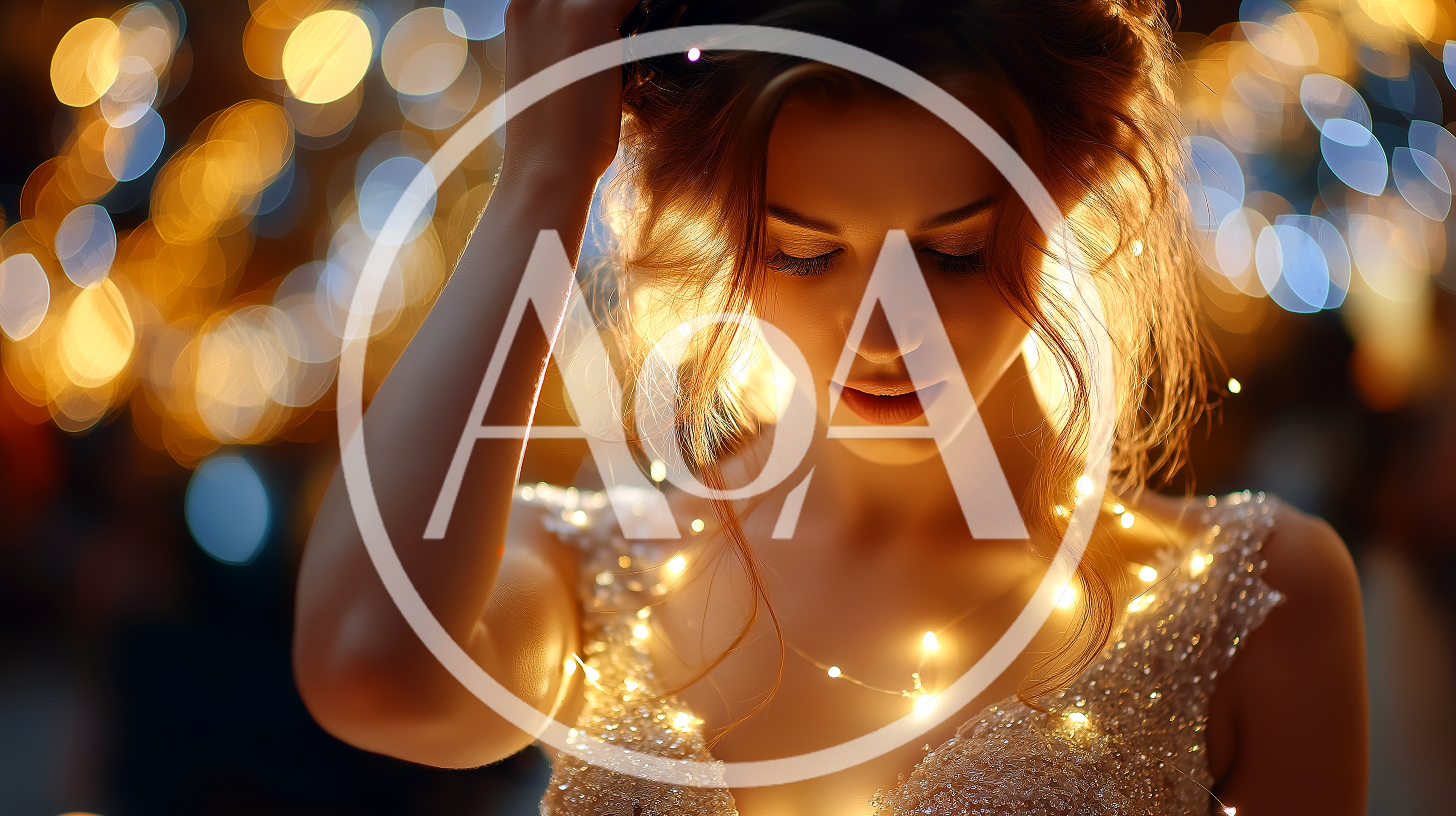 Young Woman Wrapped In Fairy Lights