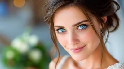 Portrait Of A Beautiful Young Bride With Blue Eyes