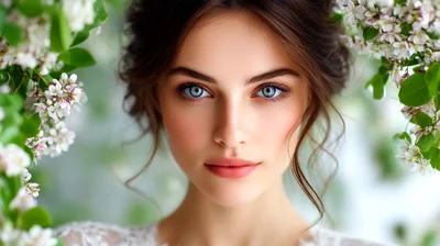 Portrait Of A Beautiful Young Bride Surrounded By Flowers
